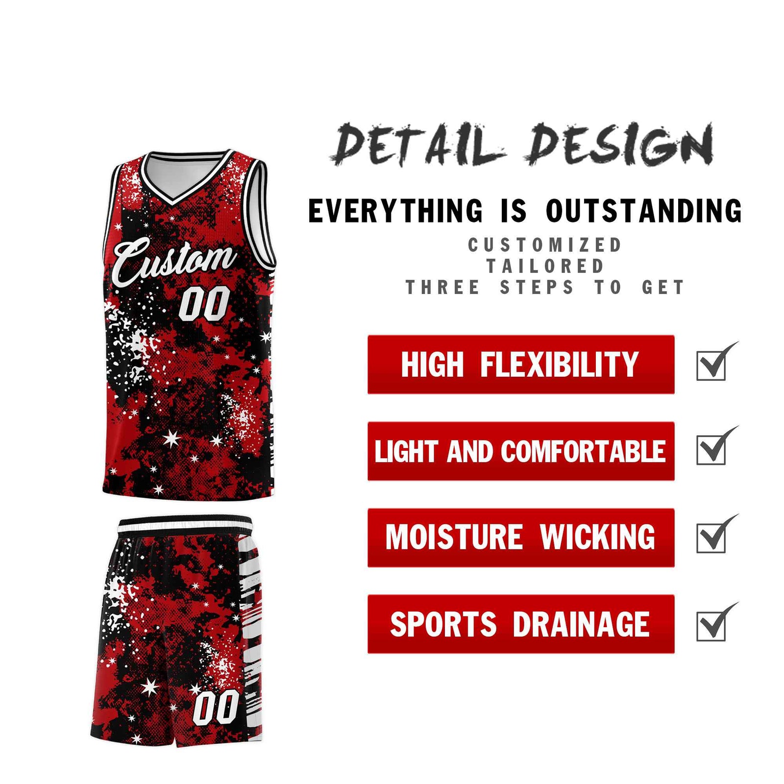 Custom Red Black Vice Burst Galactic Graffiti Wrinkle-Resistant Basketball Jersey