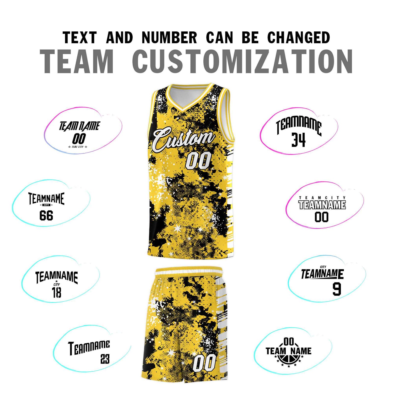 Custom Gold Black Vice Burst Galactic Graffiti Stretch Fabric Basketball Jersey