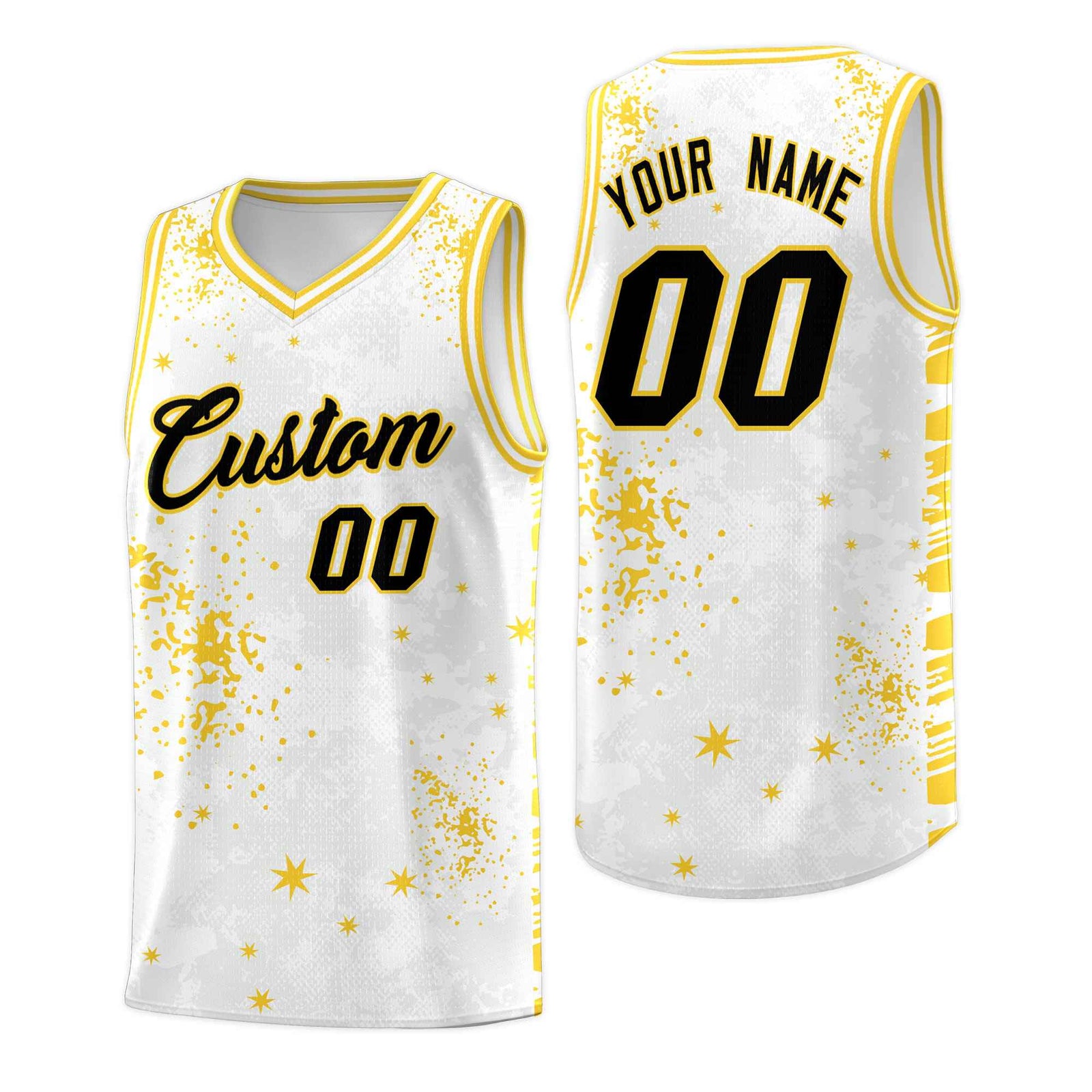 Custom White Gold Vice Burst Galactic Graffiti Moisture-Wicking Basketball Jersey