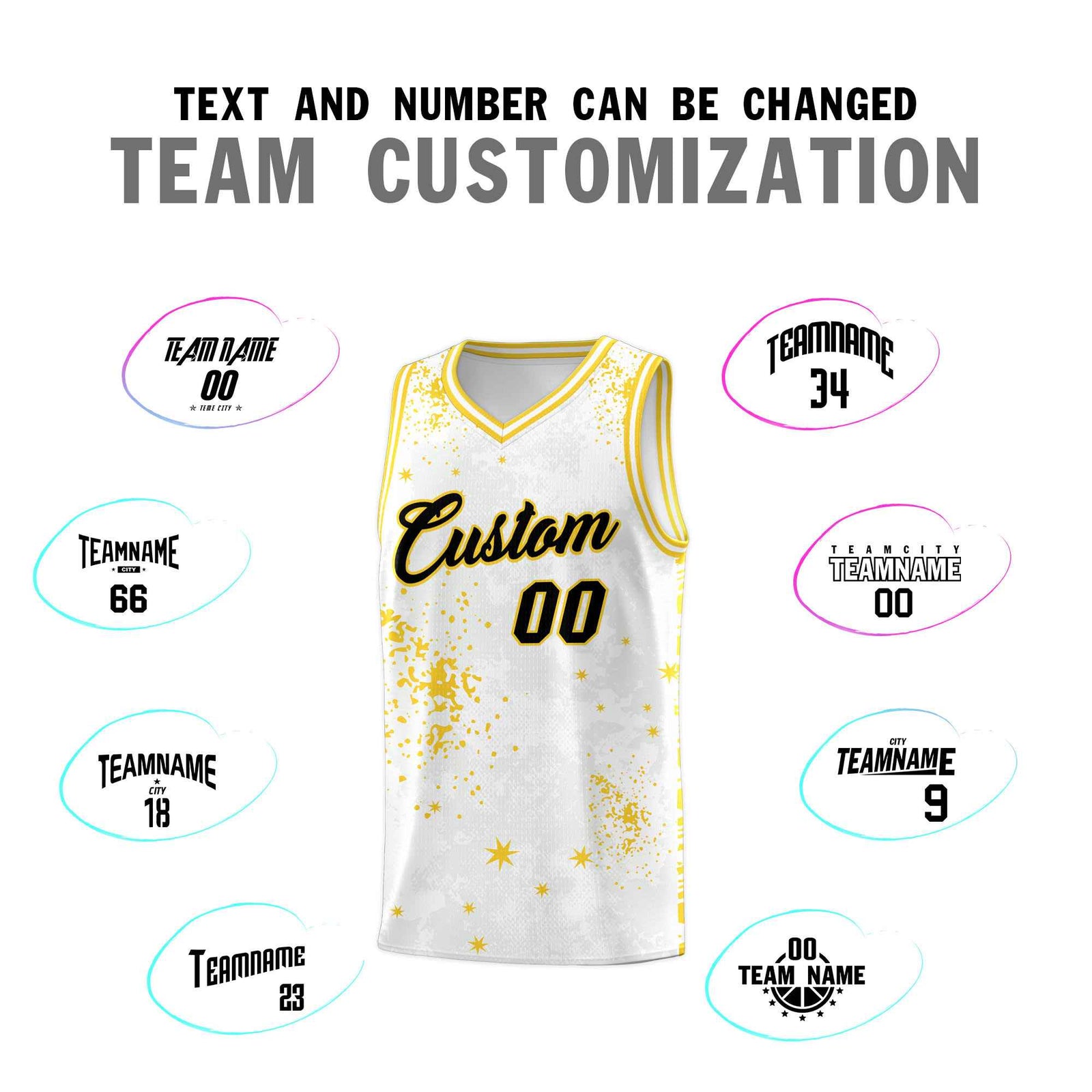 Custom White Gold Vice Burst Galactic Graffiti Moisture-Wicking Basketball Jersey