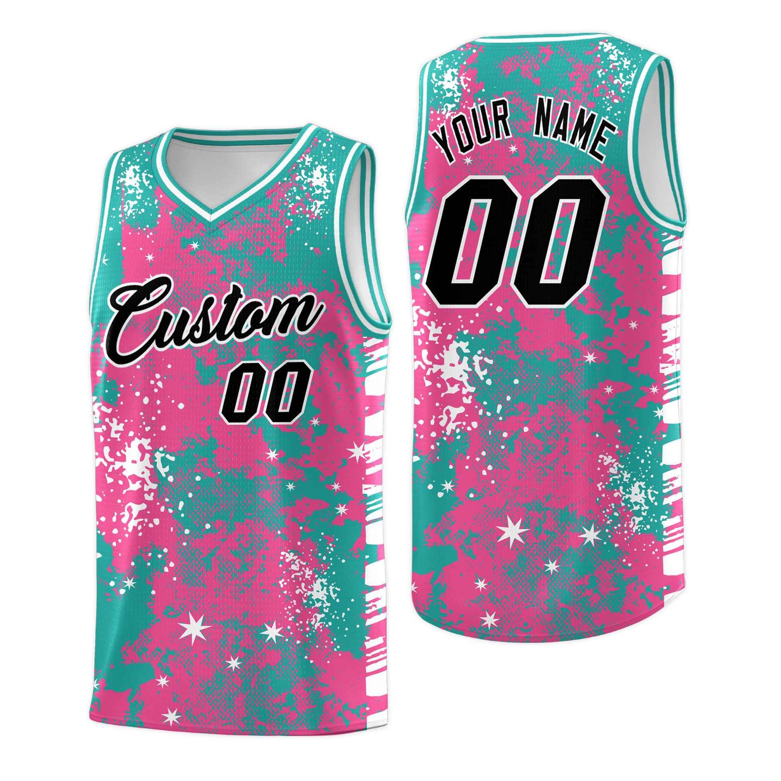 Custom Aqua Pink Vice Burst Galactic Graffiti Wrinkle-Resistant Basketball Jersey