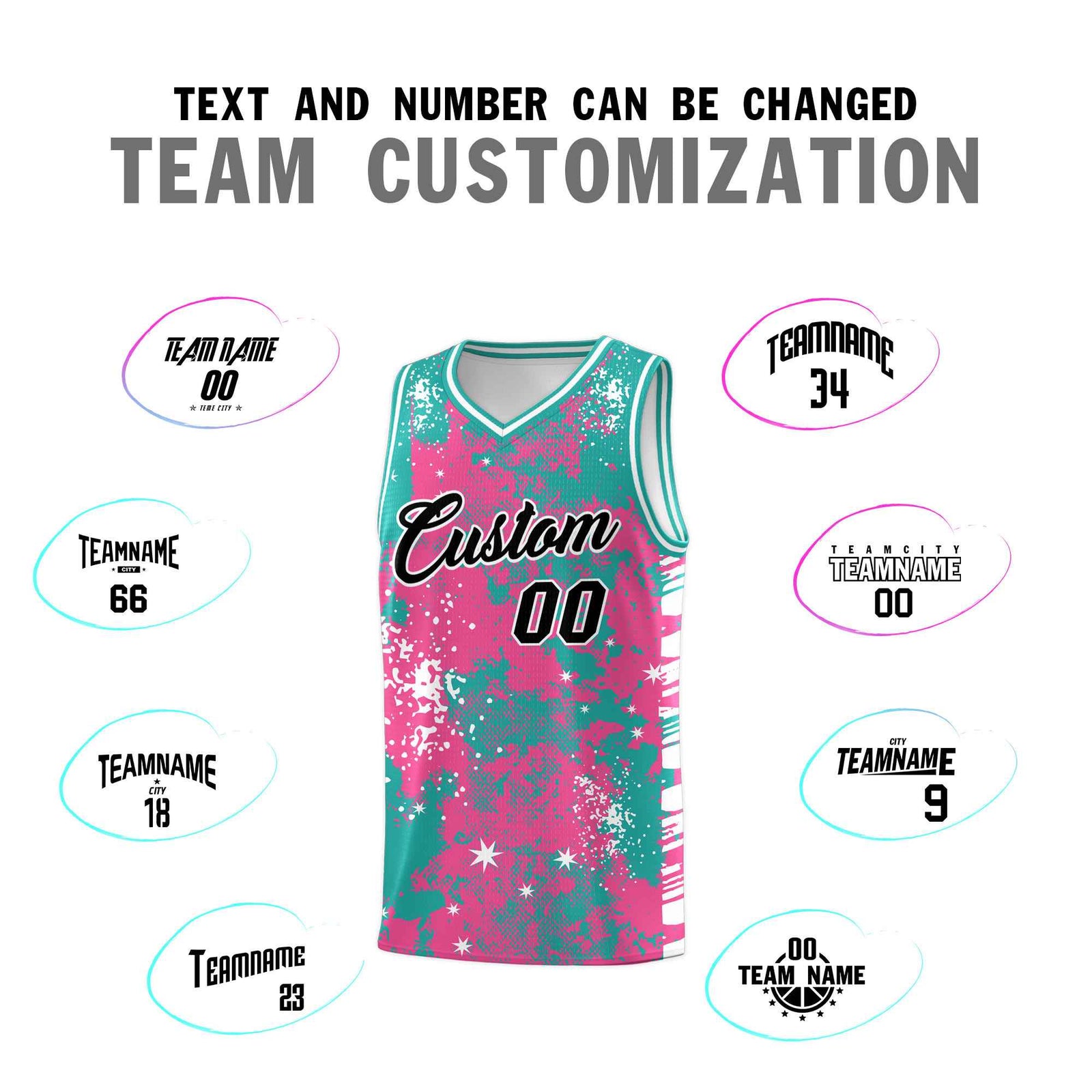 Custom Aqua Pink Vice Burst Galactic Graffiti Wrinkle-Resistant Basketball Jersey