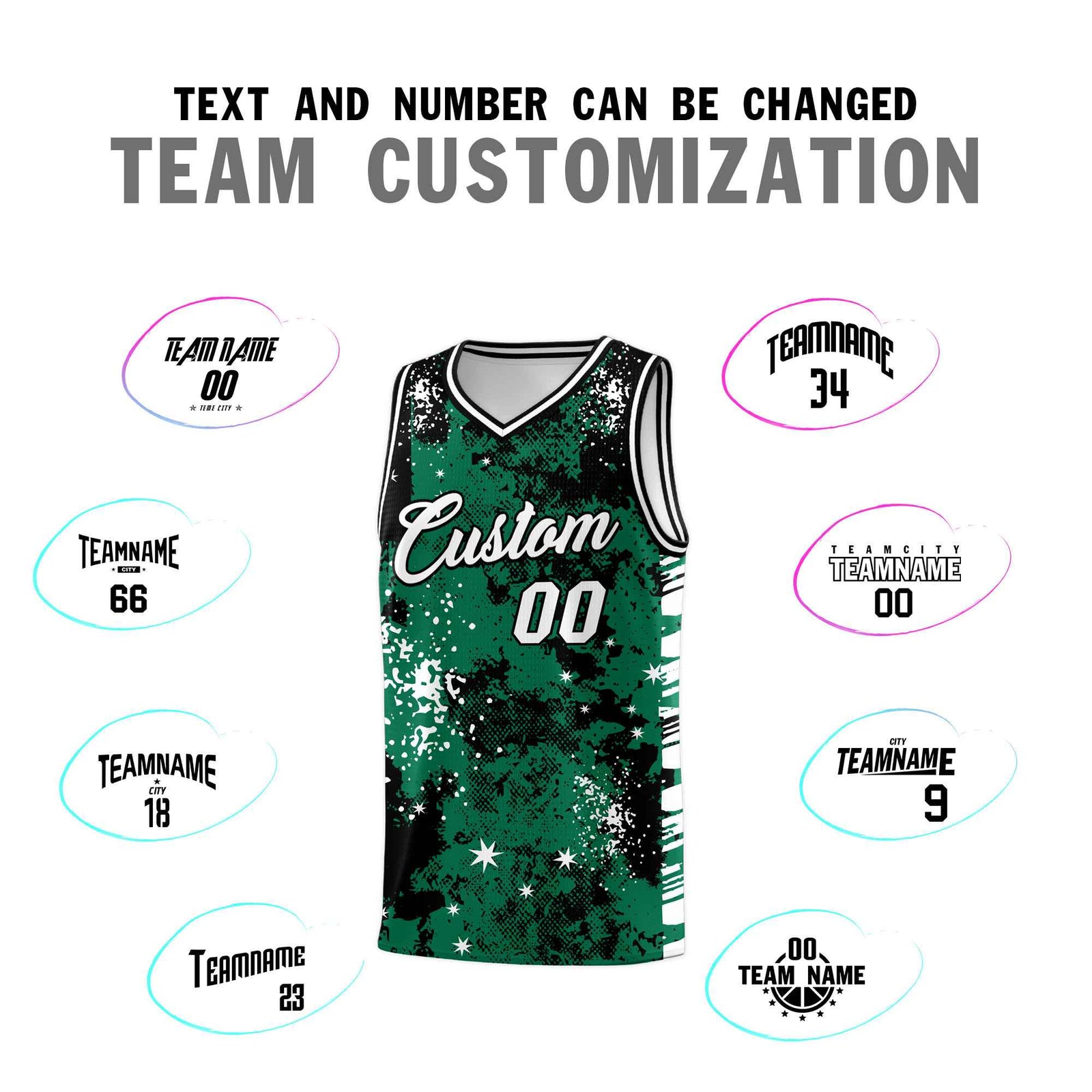Custom Kelly Green Black Vice Burst Galactic Graffiti Wrinkle-Resistant Basketball Jersey