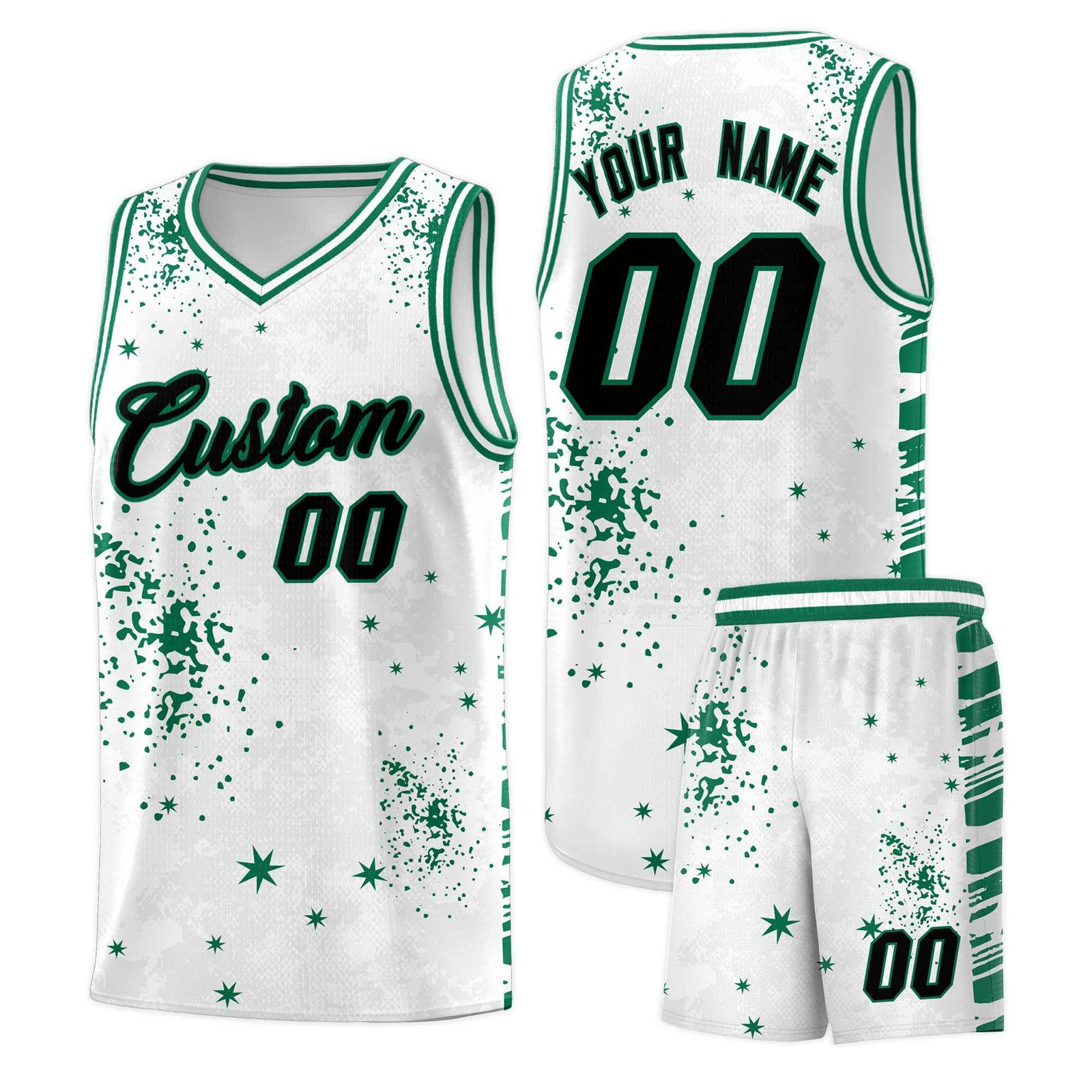 Custom White Kelly Green Vice Burst Galactic Graffiti Breathable Basketball Jersey