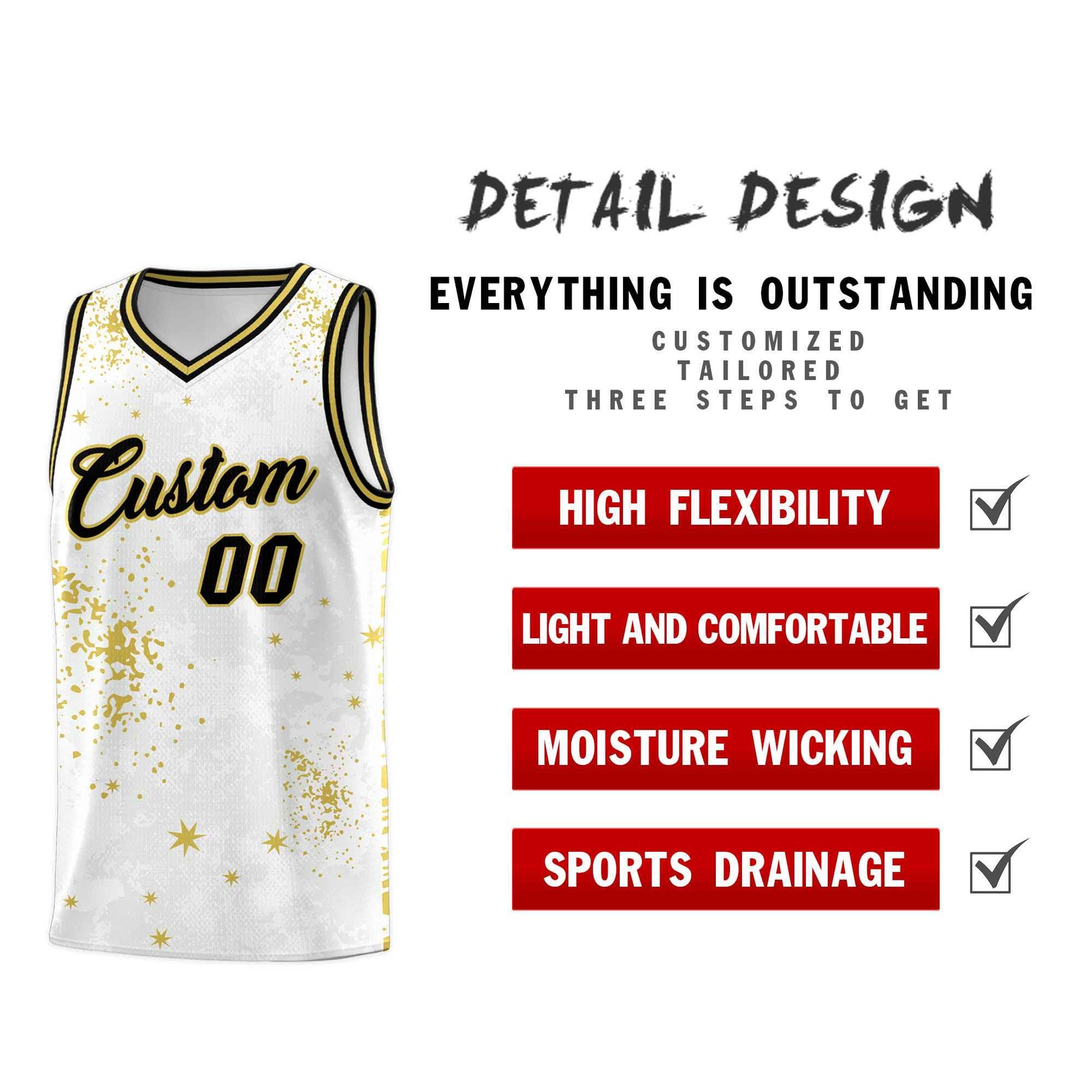 Custom White Old Gold Vice Burst Galactic Graffiti Quick-Drying Basketball Jersey