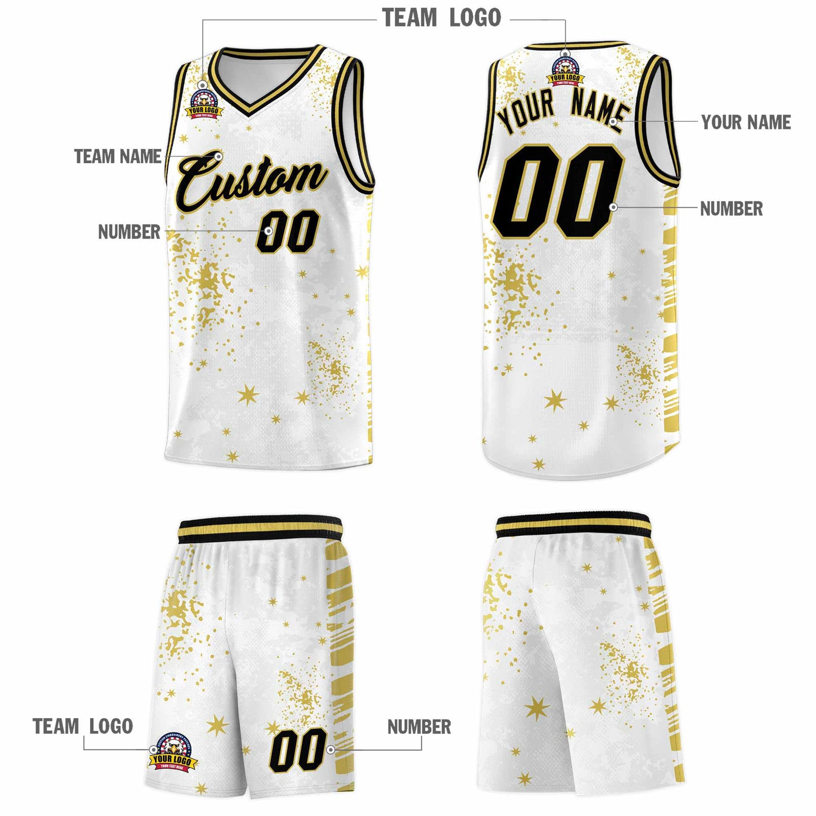 Custom White Old Gold Vice Burst Galactic Graffiti Quick-Drying Basketball Jersey