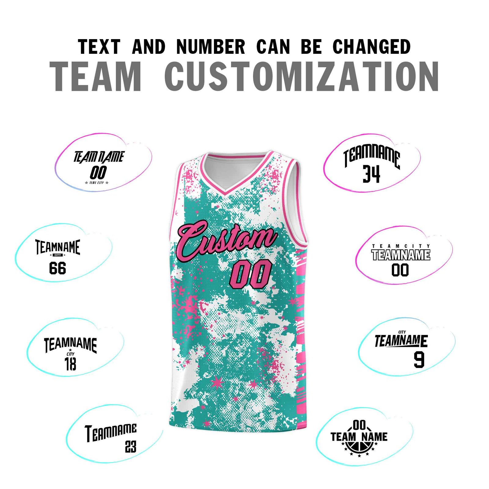 Custom Aqua Pink Vice Burst Galactic Graffiti Quick-Drying Basketball Jersey