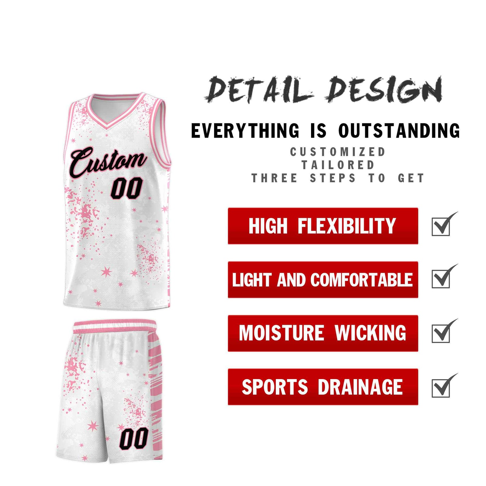 Custom White Light Pink Vice Burst Galactic Graffiti Drapable Basketball Jersey
