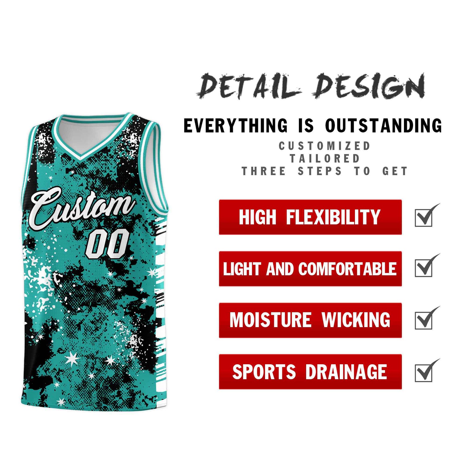 Custom Black Light Teal Vice Burst Galactic Graffiti Breathable Basketball Jersey