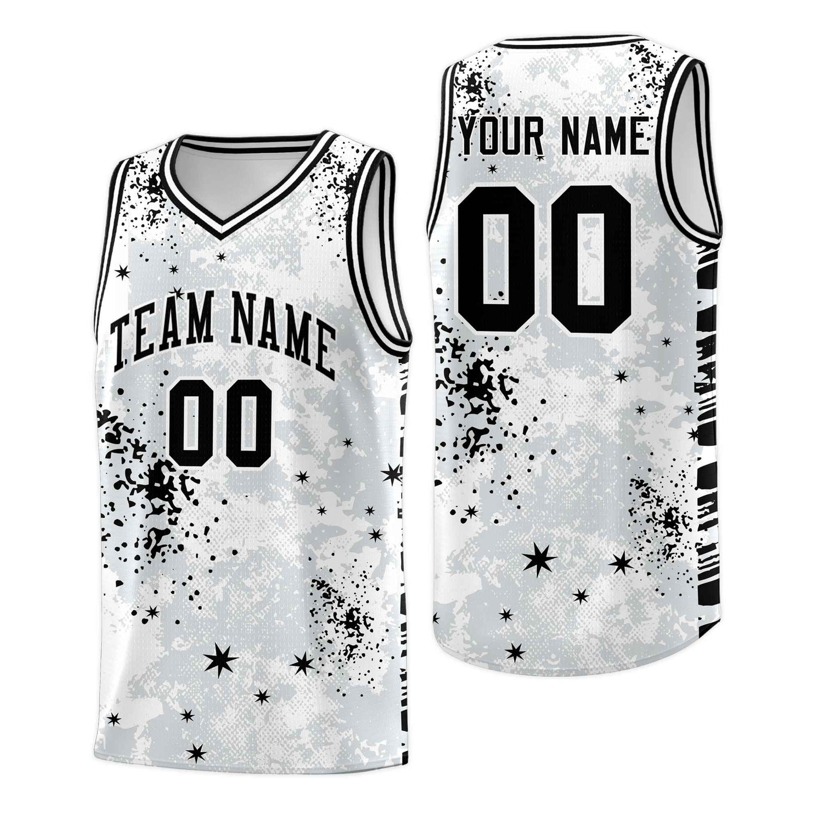 Custom White Black Vice Burst Galactic Graffiti Moisture-Wicking Basketball Jersey