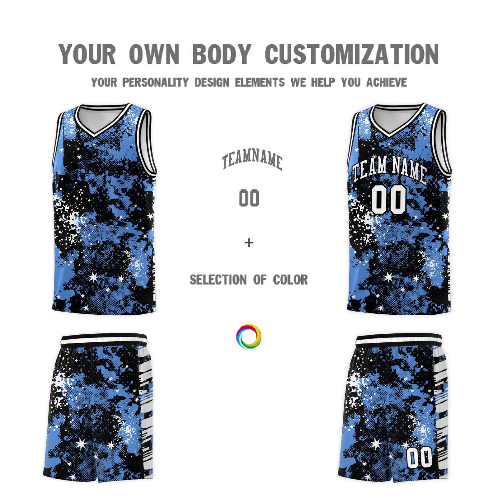 Custom Powder Blue Black Vice Burst Galactic Graffiti Lightweight Basketball Jersey