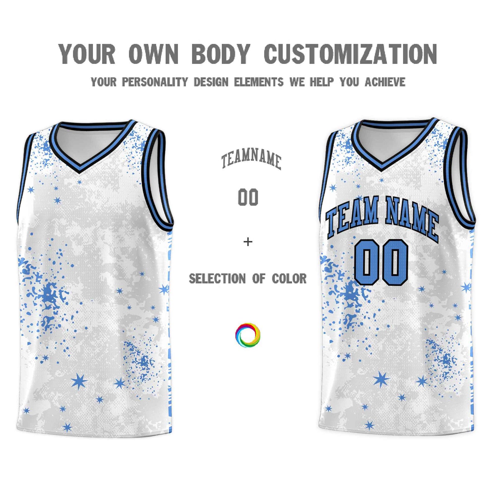 Custom White Powder Blue Vice Burst Galactic Graffiti Quick-Drying Basketball Jersey