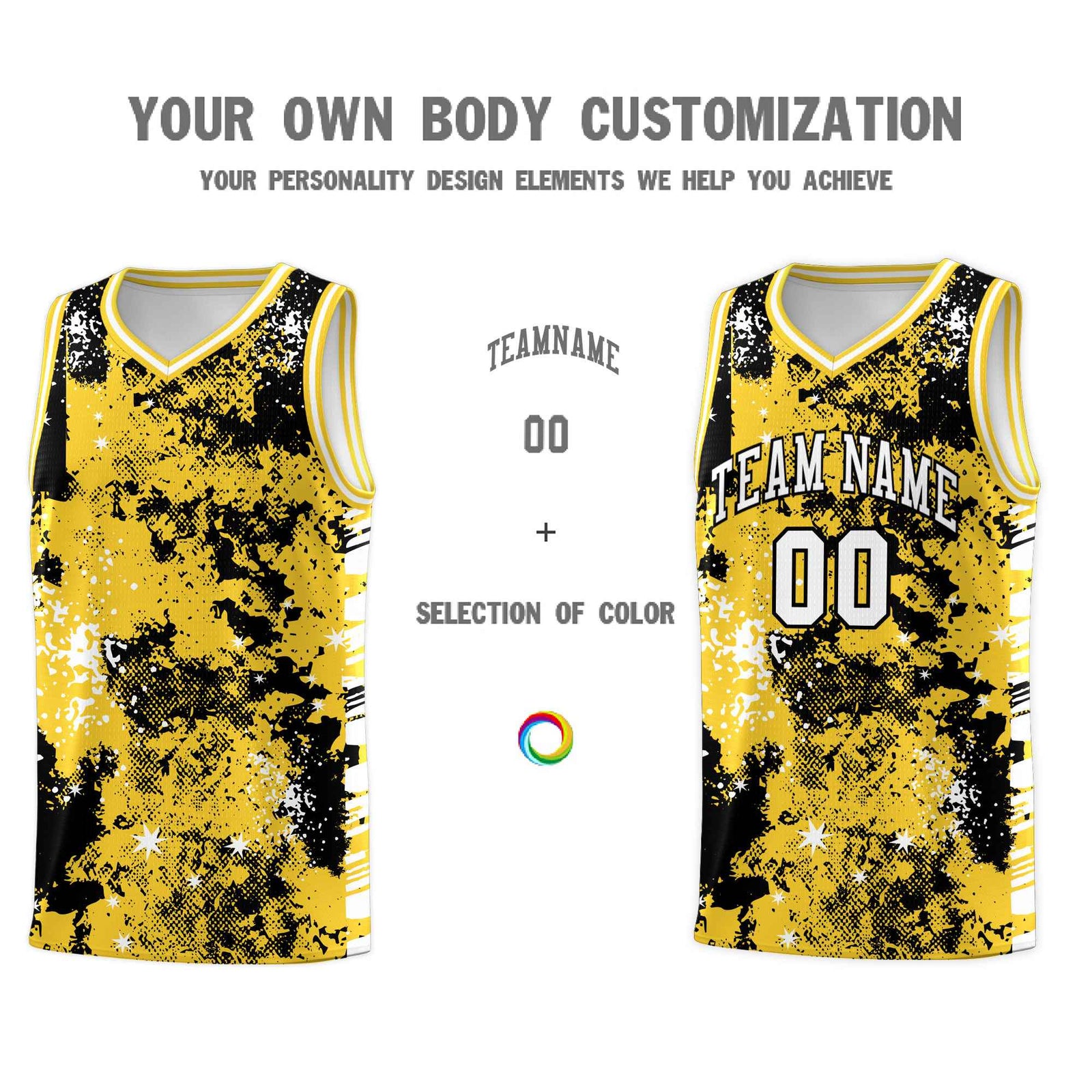 Custom Gold Black Vice Burst Galactic Graffiti Stretch Fabric Basketball Jersey