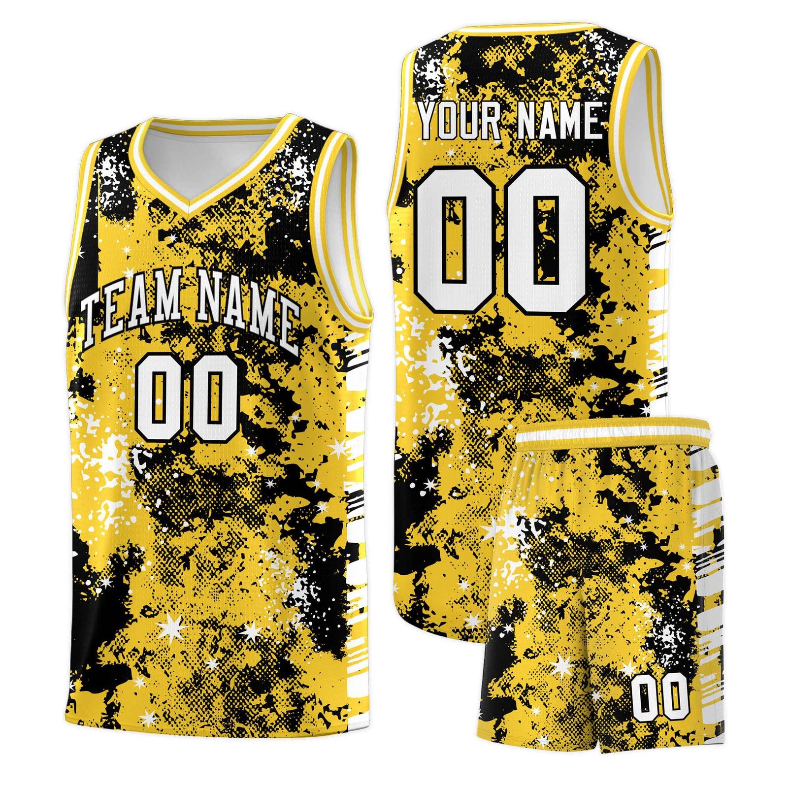 Custom Gold Black Vice Burst Galactic Graffiti Stretch Fabric Basketball Jersey
