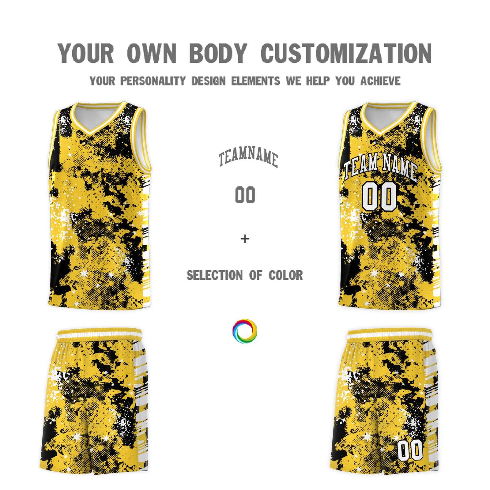 Custom Gold Black Vice Burst Galactic Graffiti Stretch Fabric Basketball Jersey