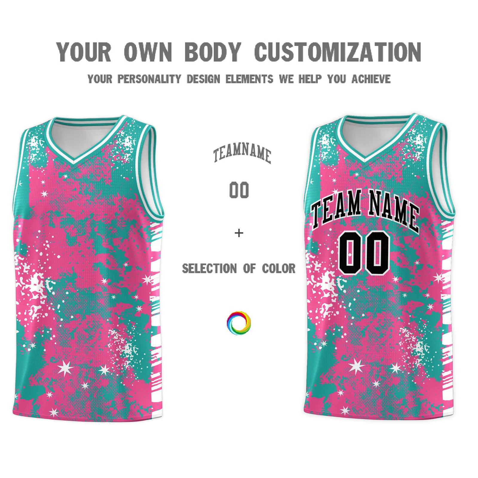 Custom Aqua Pink Vice Burst Galactic Graffiti Wrinkle-Resistant Basketball Jersey