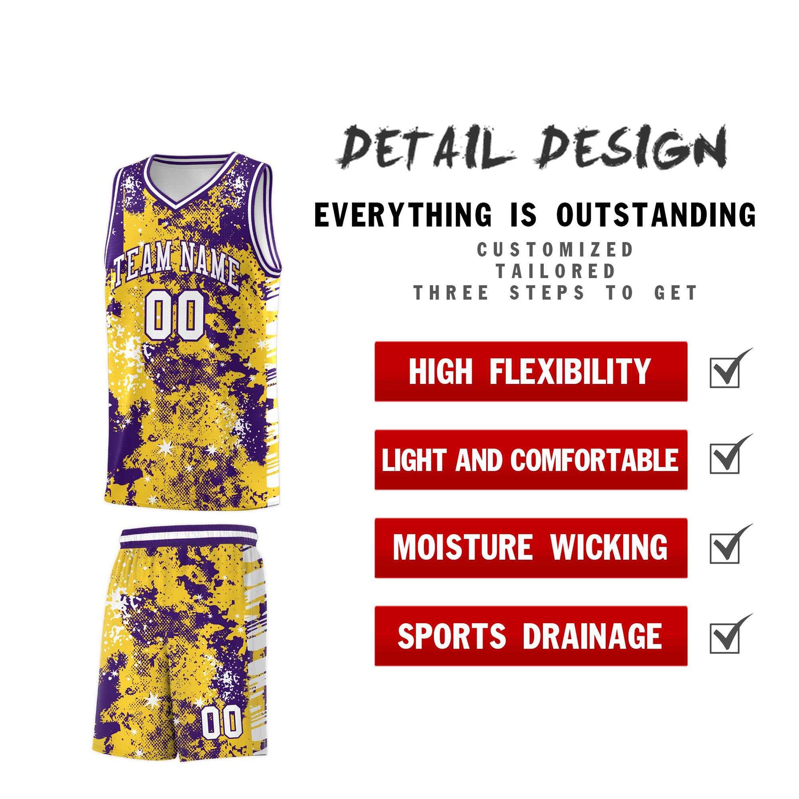 Custom Gold Purple Vice Burst Galactic Graffiti Drapable Basketball Jersey