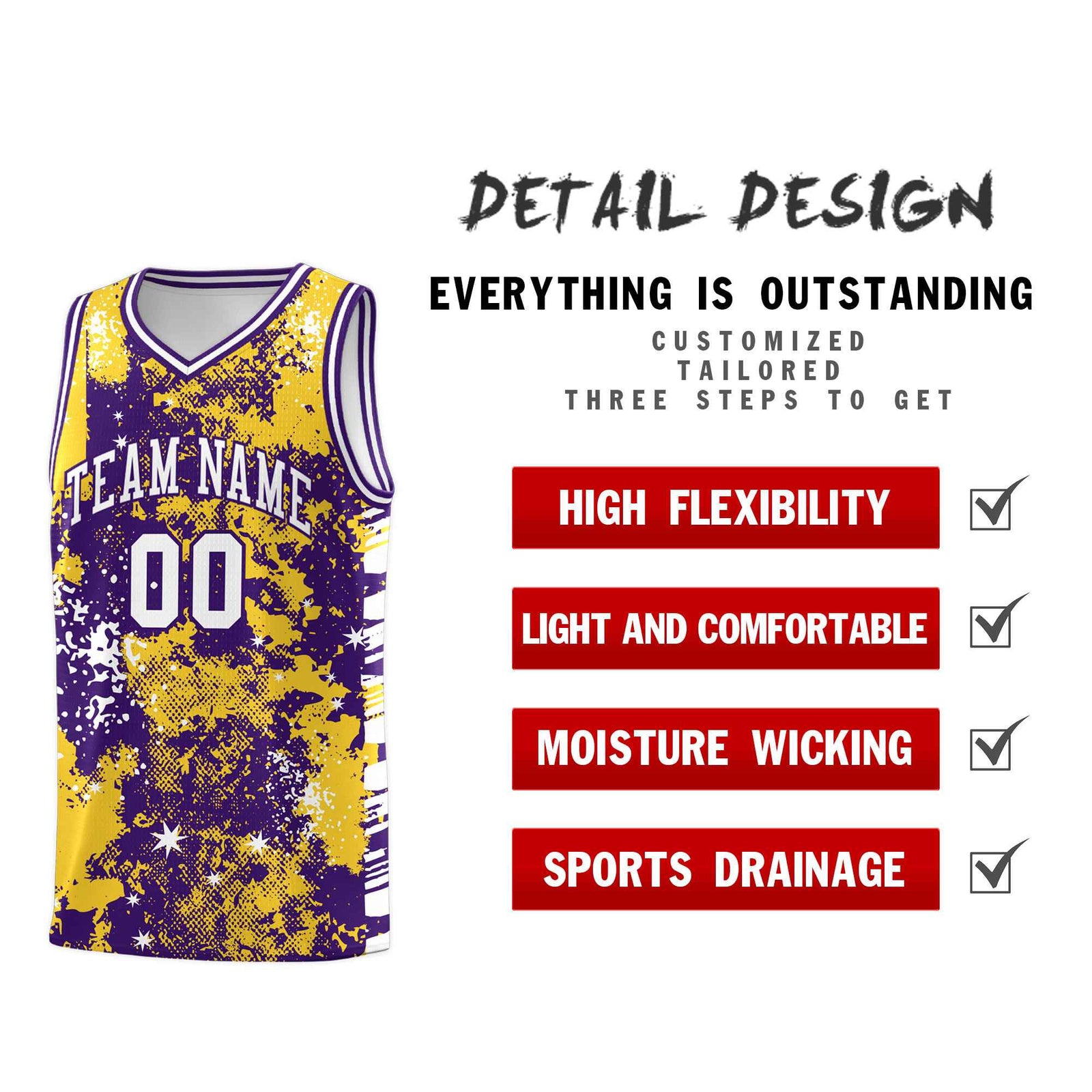 Custom Gold Purple Vice Burst Galactic Graffiti Sublimation Printing Basketball Jersey