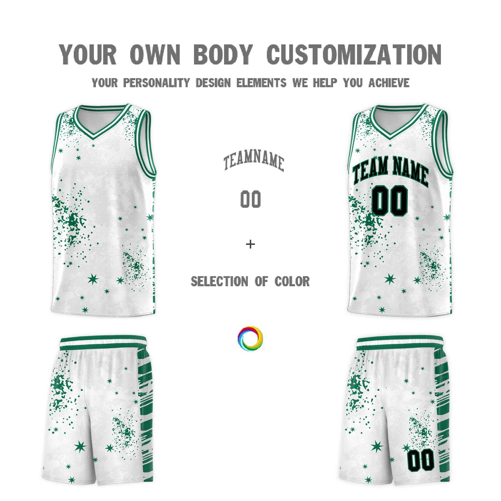 Custom White Kelly Green Vice Burst Galactic Graffiti Breathable Basketball Jersey