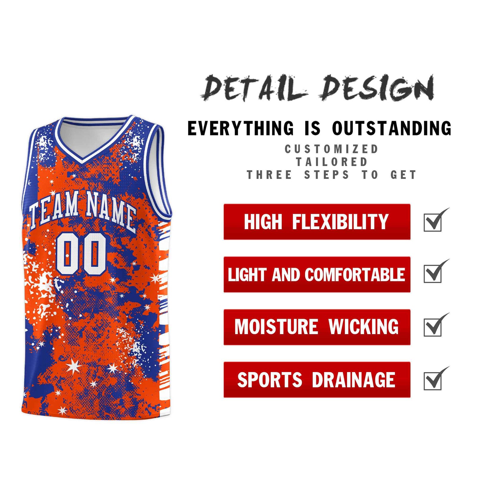 Custom Orange Royal Blue Vice Burst Galactic Graffiti Moisture-Wicking Basketball Jersey