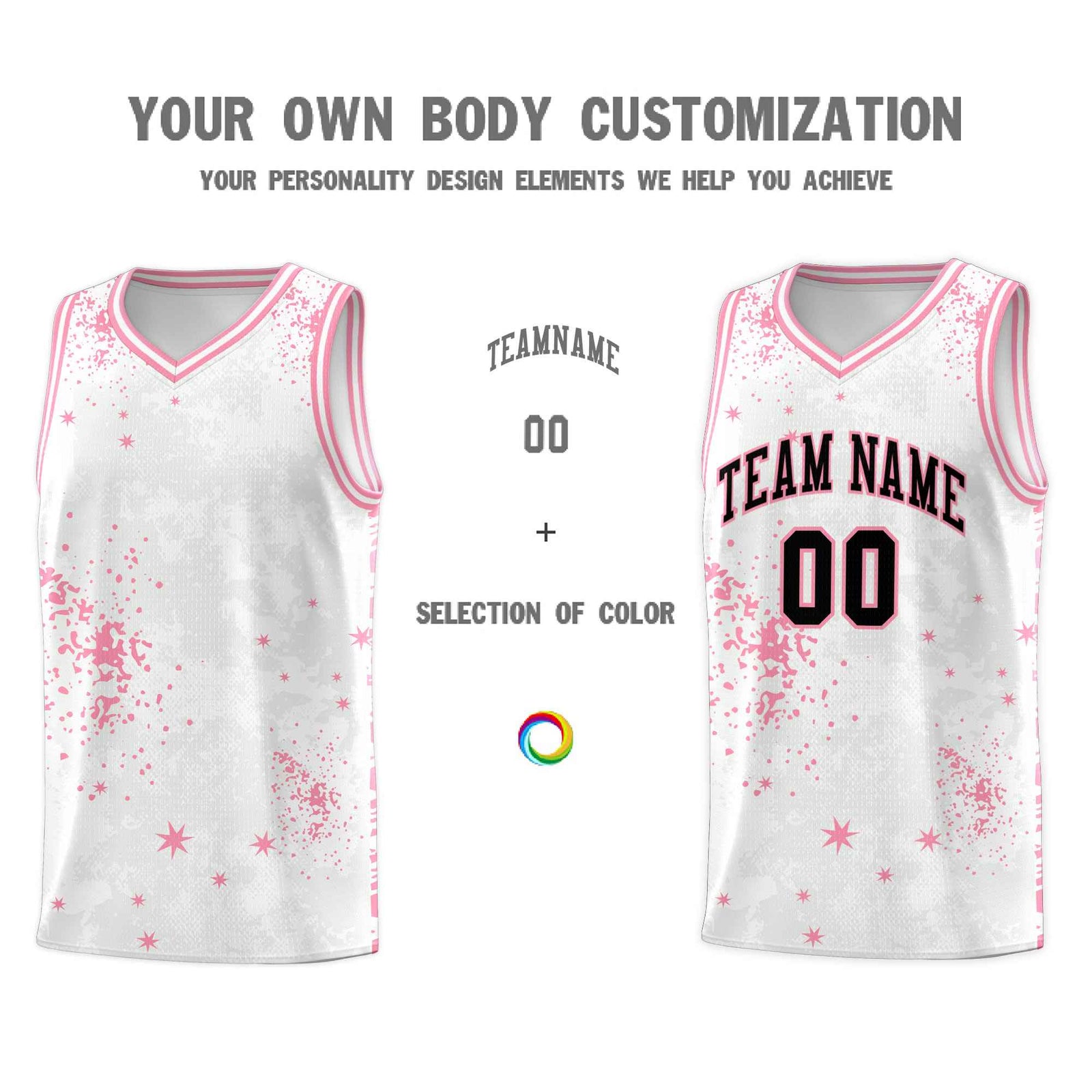 Custom White Light Pink Vice Burst Galactic Graffiti Drapable Basketball Jersey