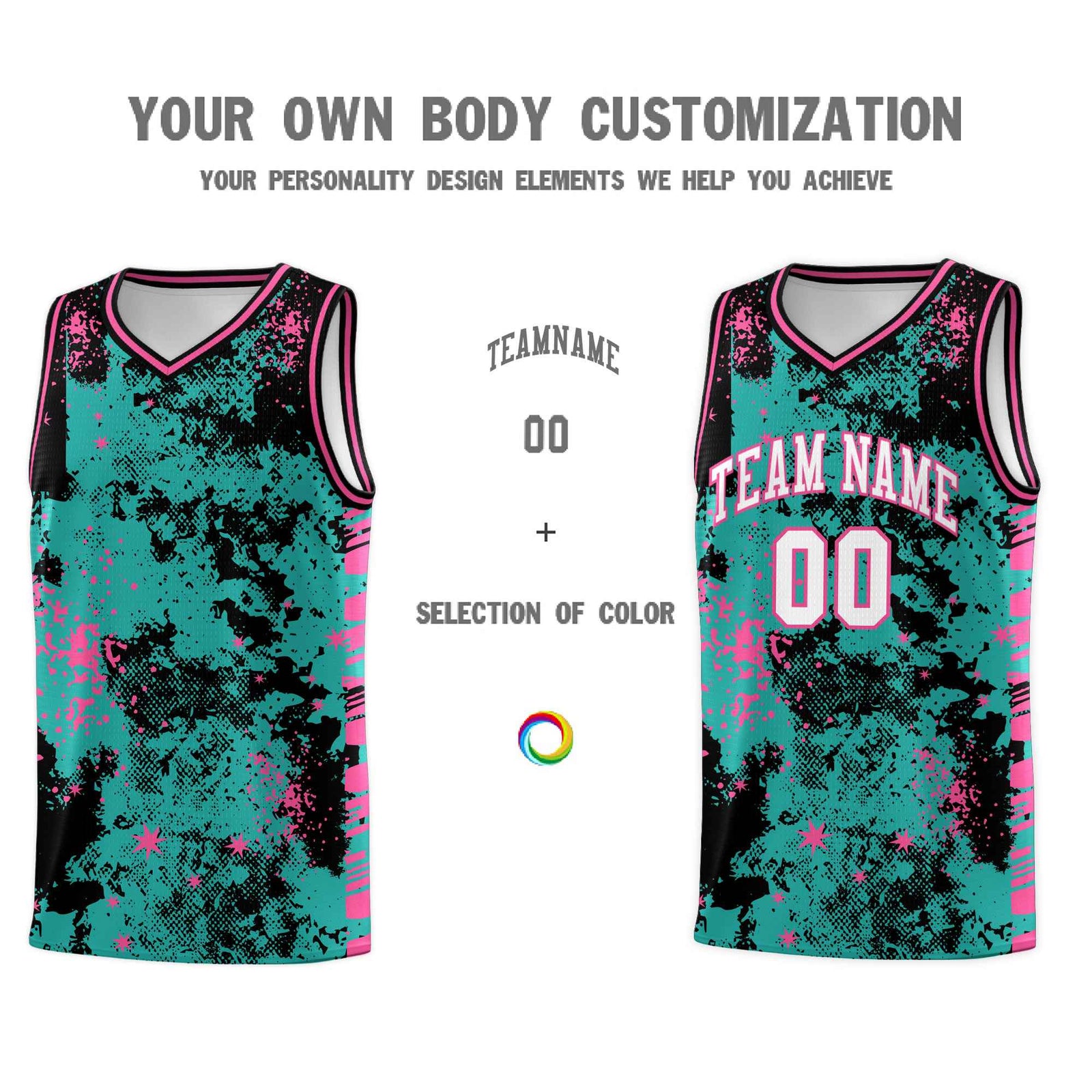 Custom Aqua Black Vice Burst Galactic Graffiti Drapable Basketball Jersey