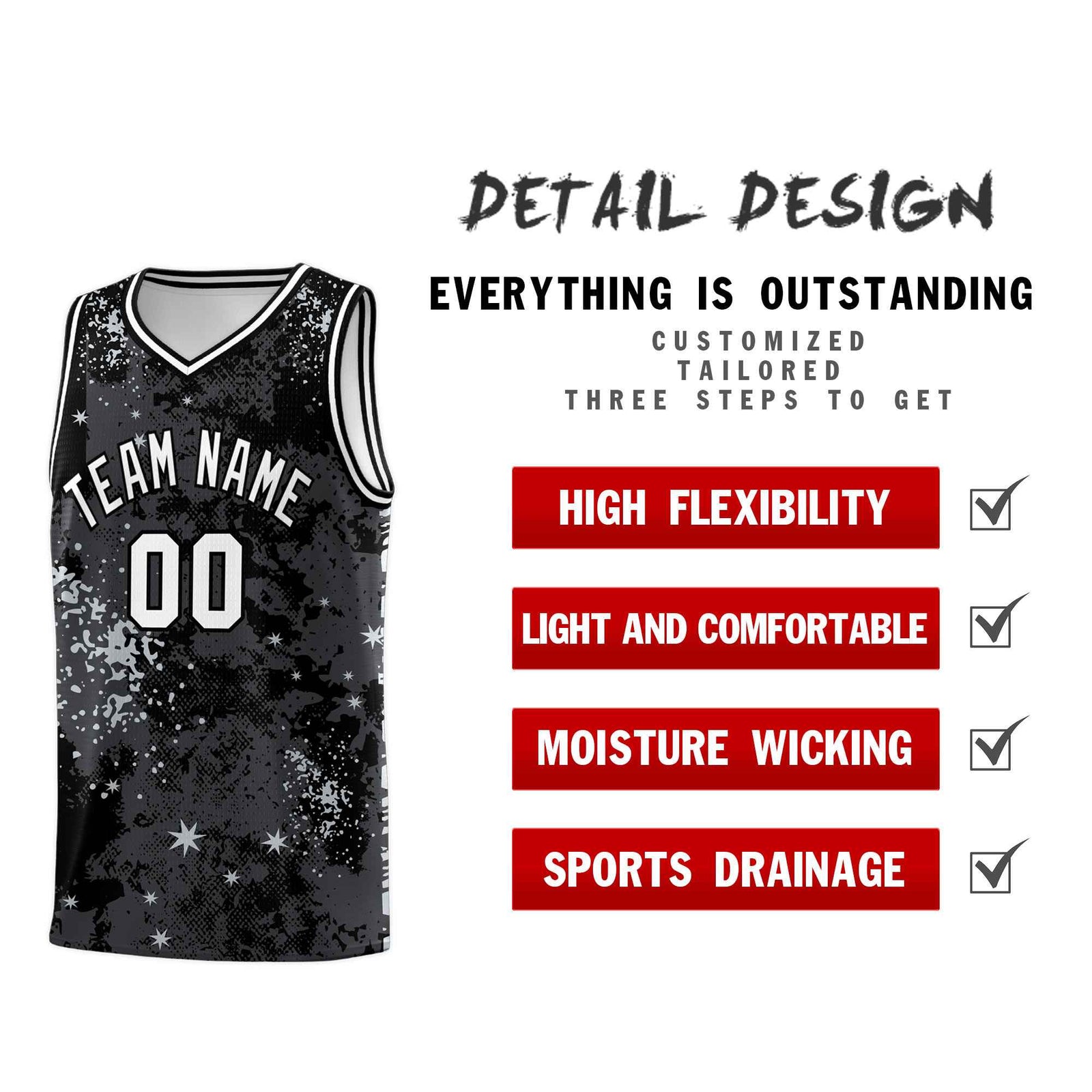 Custom Black Gray Vice Burst Galactic Graffiti Stretch Fabric Basketball Jersey