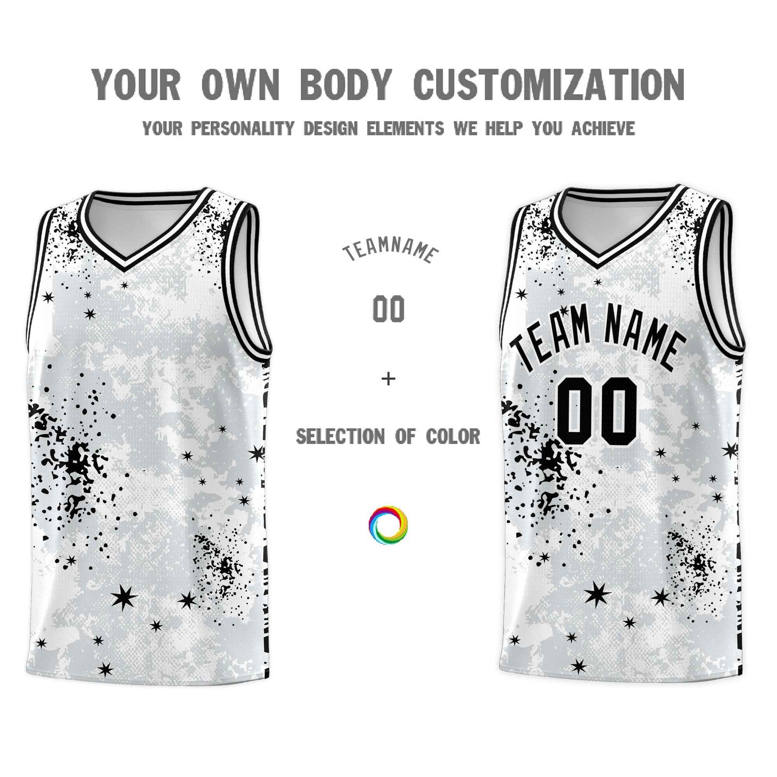 Custom White Black Vice Burst Galactic Graffiti Moisture-Wicking Basketball Jersey
