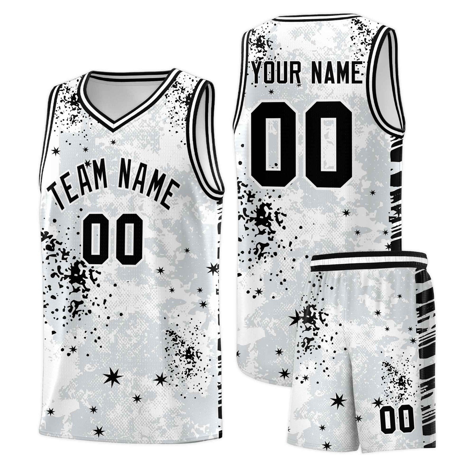 Custom White Black Vice Burst Galactic Graffiti Moisture-Wicking Basketball Jersey