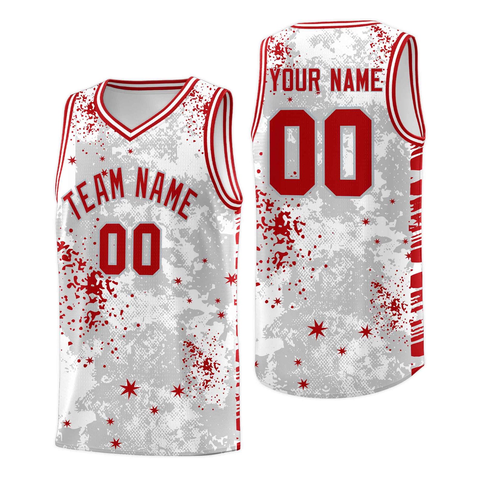 Custom White Red Vice Burst Galactic Graffiti Breathable Basketball Jersey