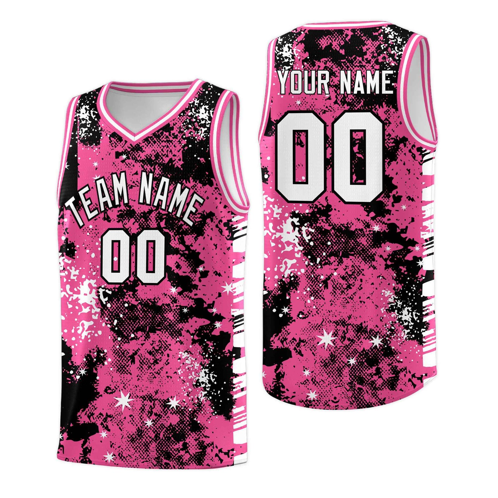 Custom Pink Black Vice Burst Galactic Graffiti Drapable Basketball Jersey