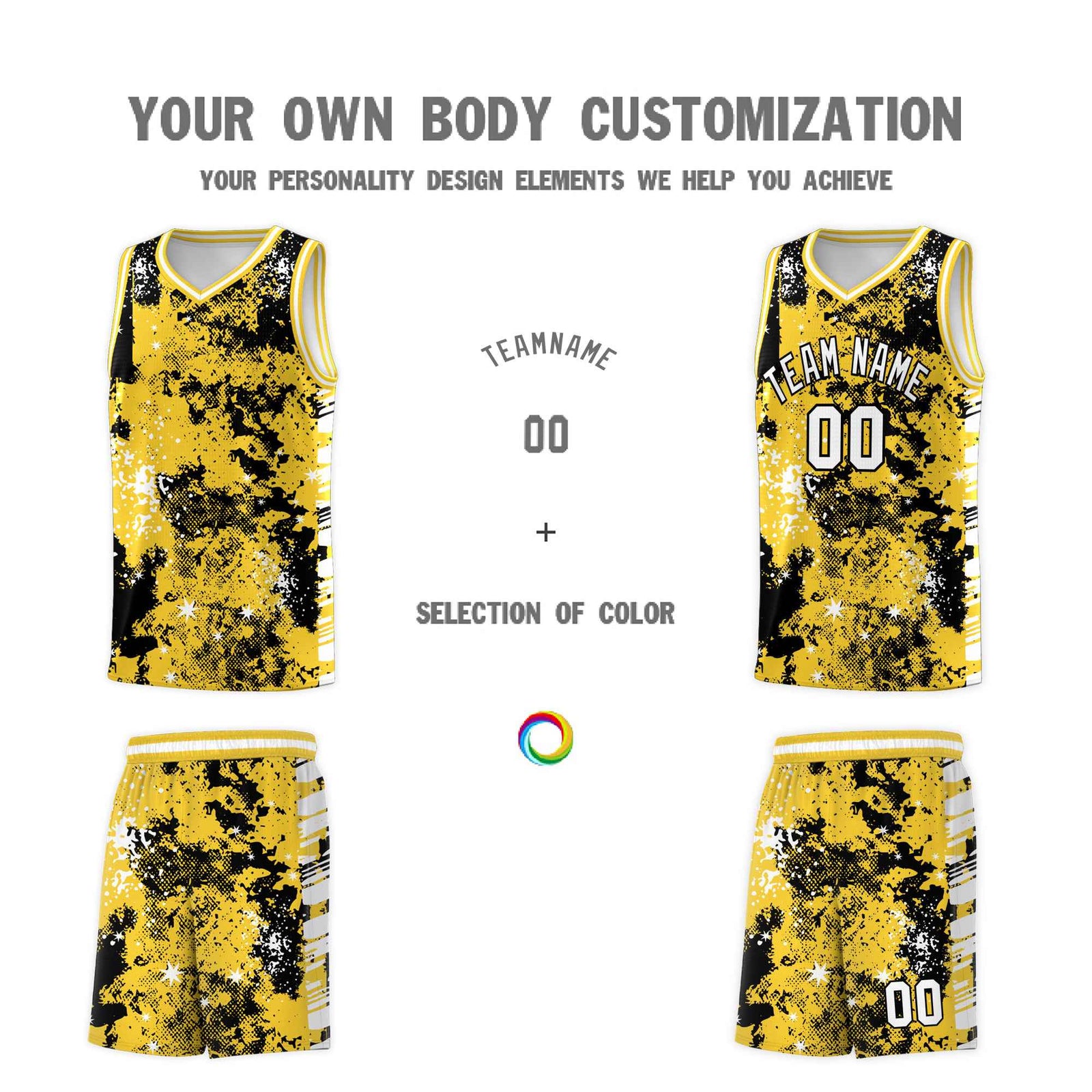 Custom Gold Black Vice Burst Galactic Graffiti Stretch Fabric Basketball Jersey