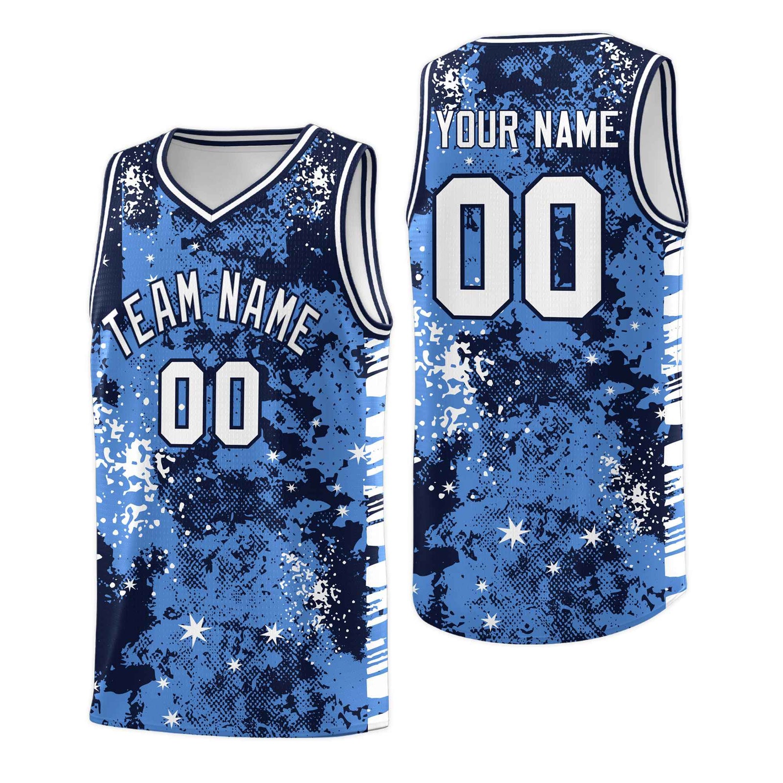 Custom Powder Blue Navy Vice Burst Galactic Graffiti Drapable Basketball Jersey