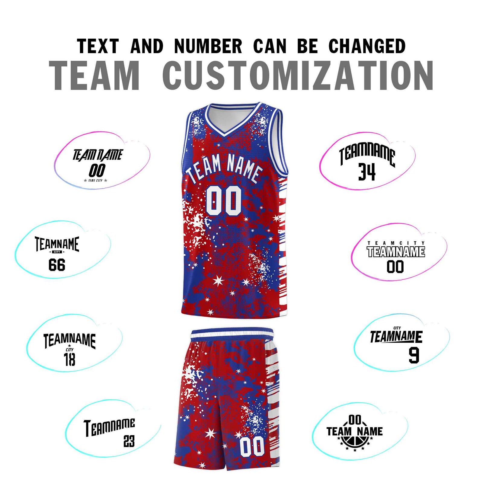 Custom Red Royal Blue Vice Burst Galactic Graffiti Wrinkle-Resistant Basketball Jersey