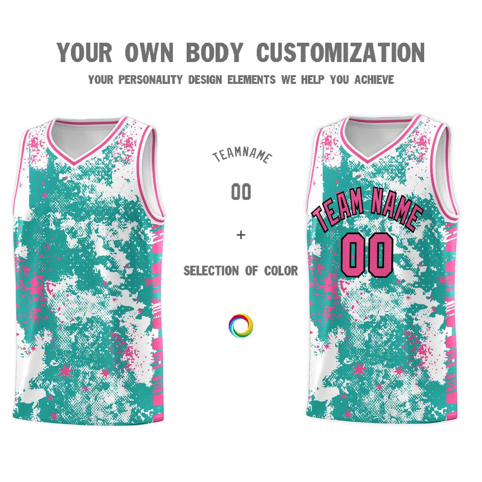 Custom Aqua Pink Vice Burst Galactic Graffiti Quick-Drying Basketball Jersey