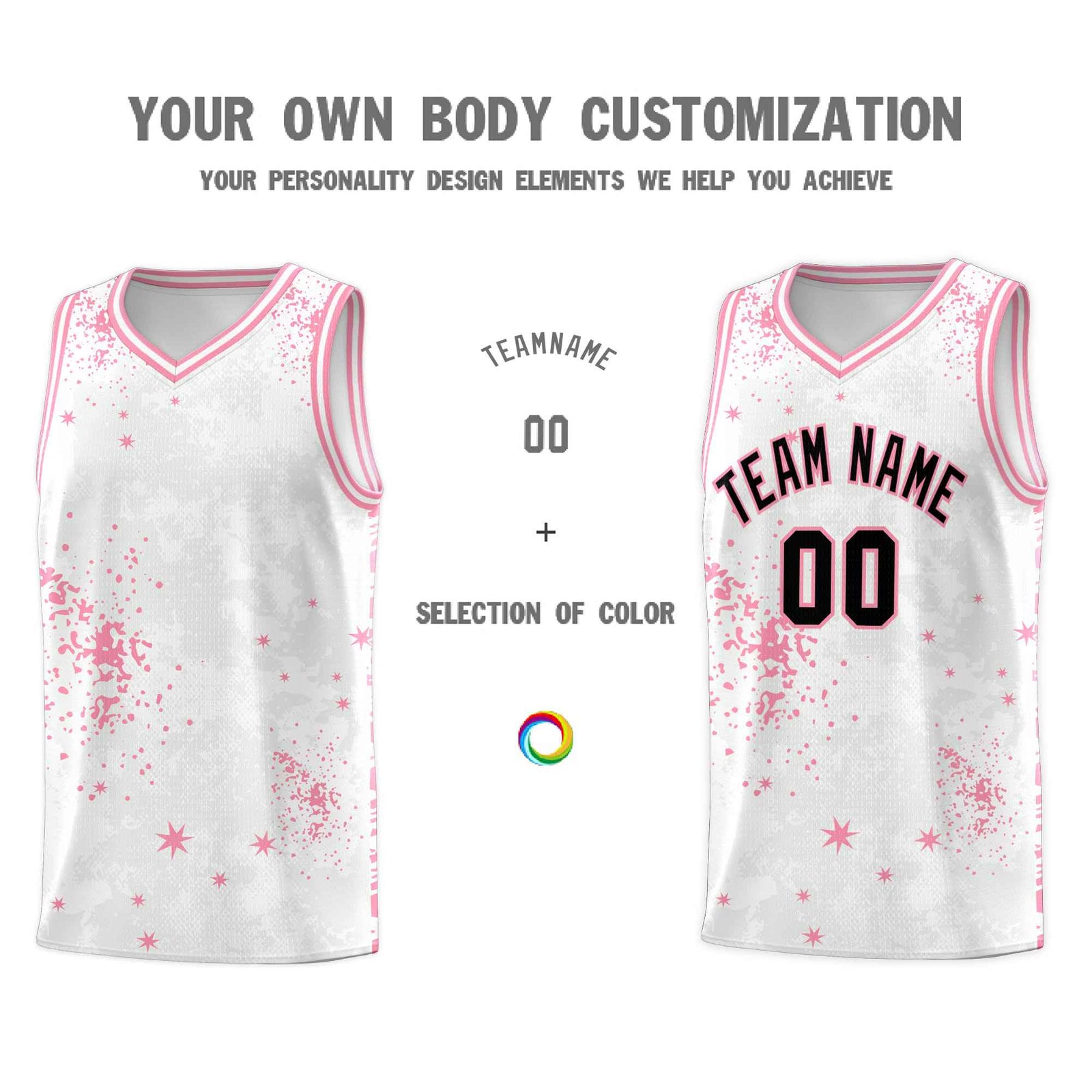 Custom White Light Pink Vice Burst Galactic Graffiti Drapable Basketball Jersey