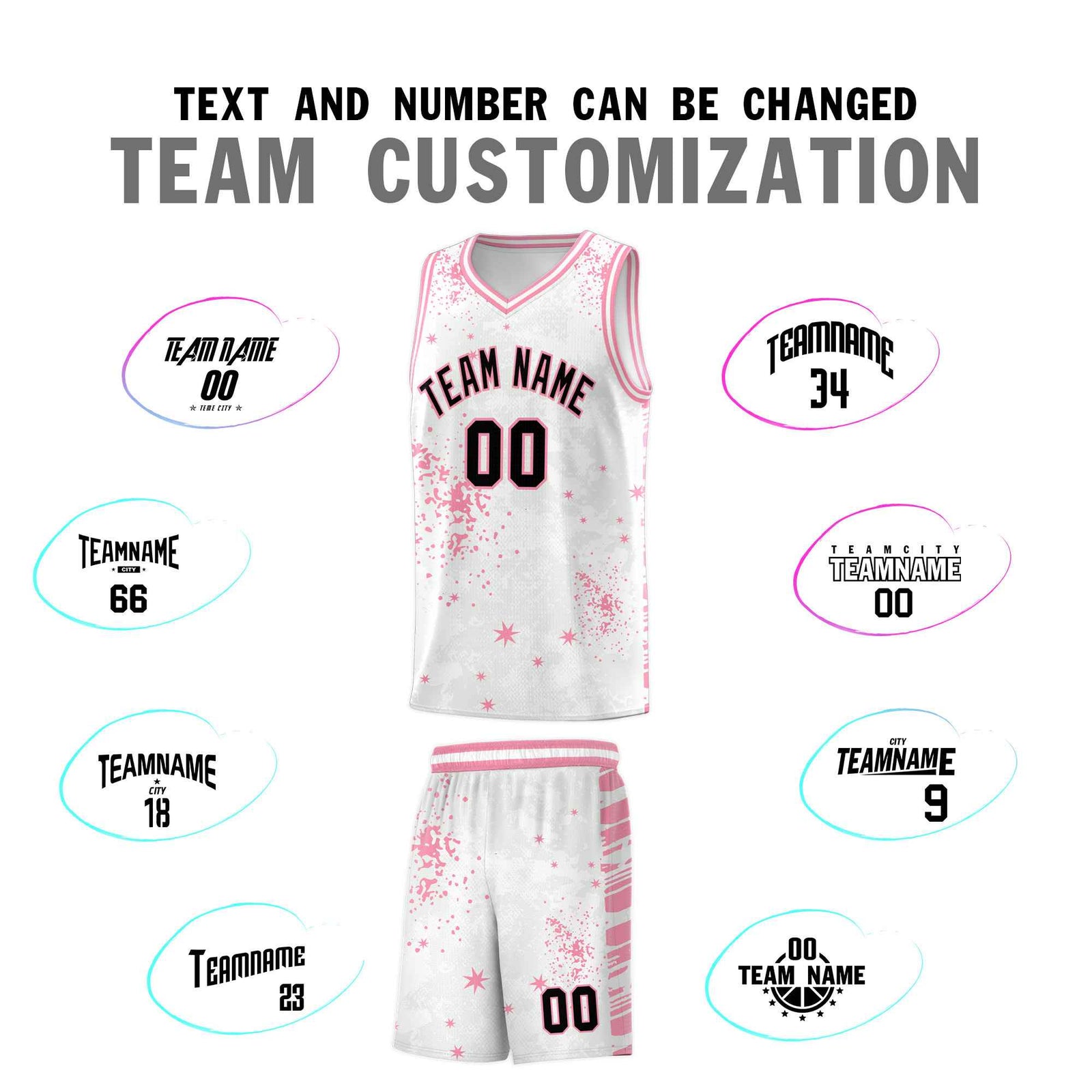 Custom White Light Pink Vice Burst Galactic Graffiti Drapable Basketball Jersey