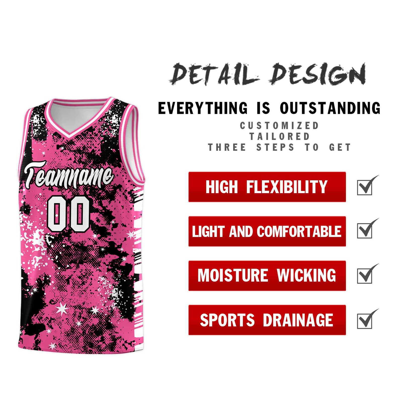 Custom Pink Black Vice Burst Galactic Graffiti Drapable Basketball Jersey