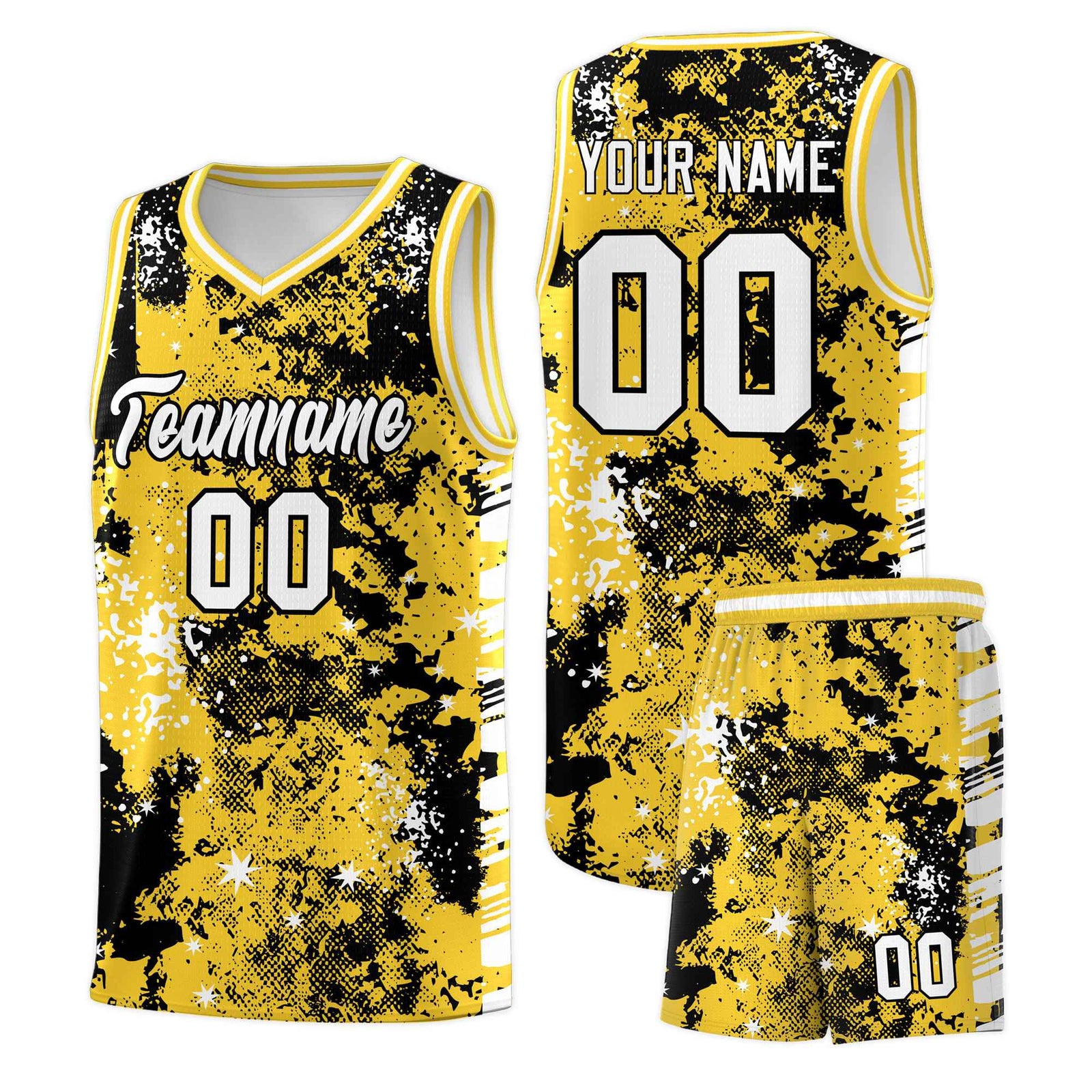 Custom Gold Black Vice Burst Galactic Graffiti Stretch Fabric Basketball Jersey