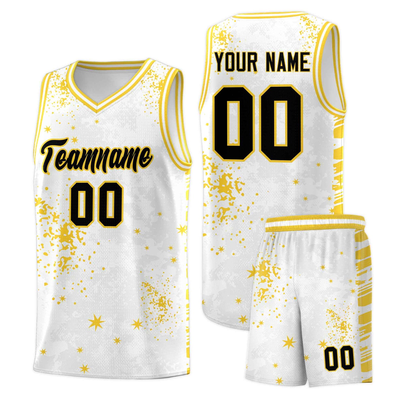 Custom White Gold Vice Burst Galactic Graffiti Moisture-Wicking Basketball Jersey