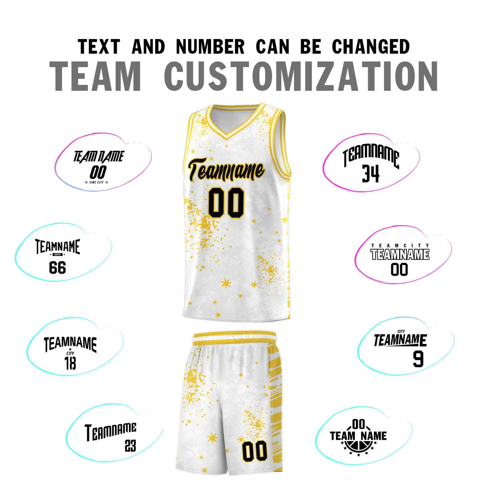 Custom White Gold Vice Burst Galactic Graffiti Moisture-Wicking Basketball Jersey