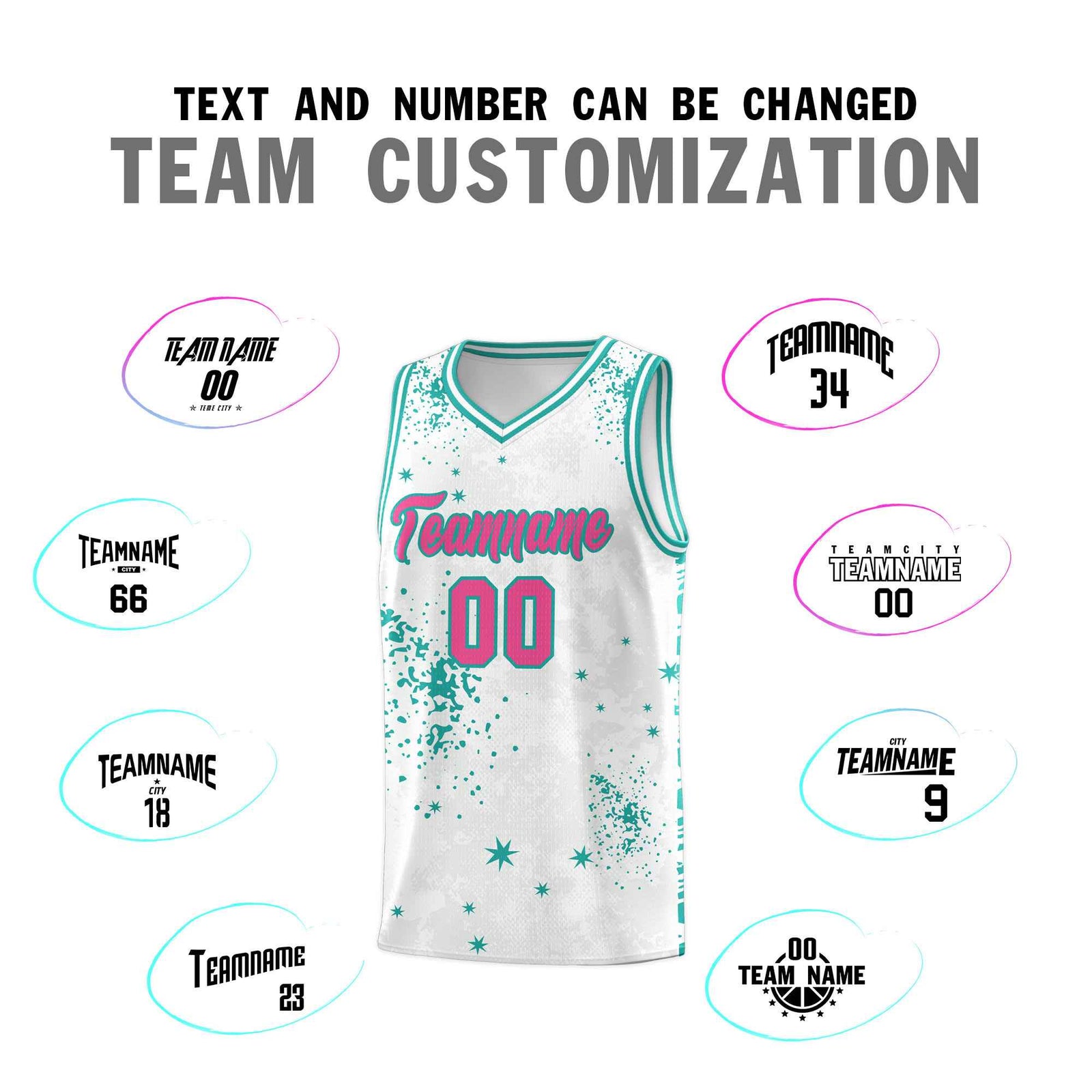 Custom White Aqua Vice Burst Galactic Graffiti Breathable Basketball Jersey