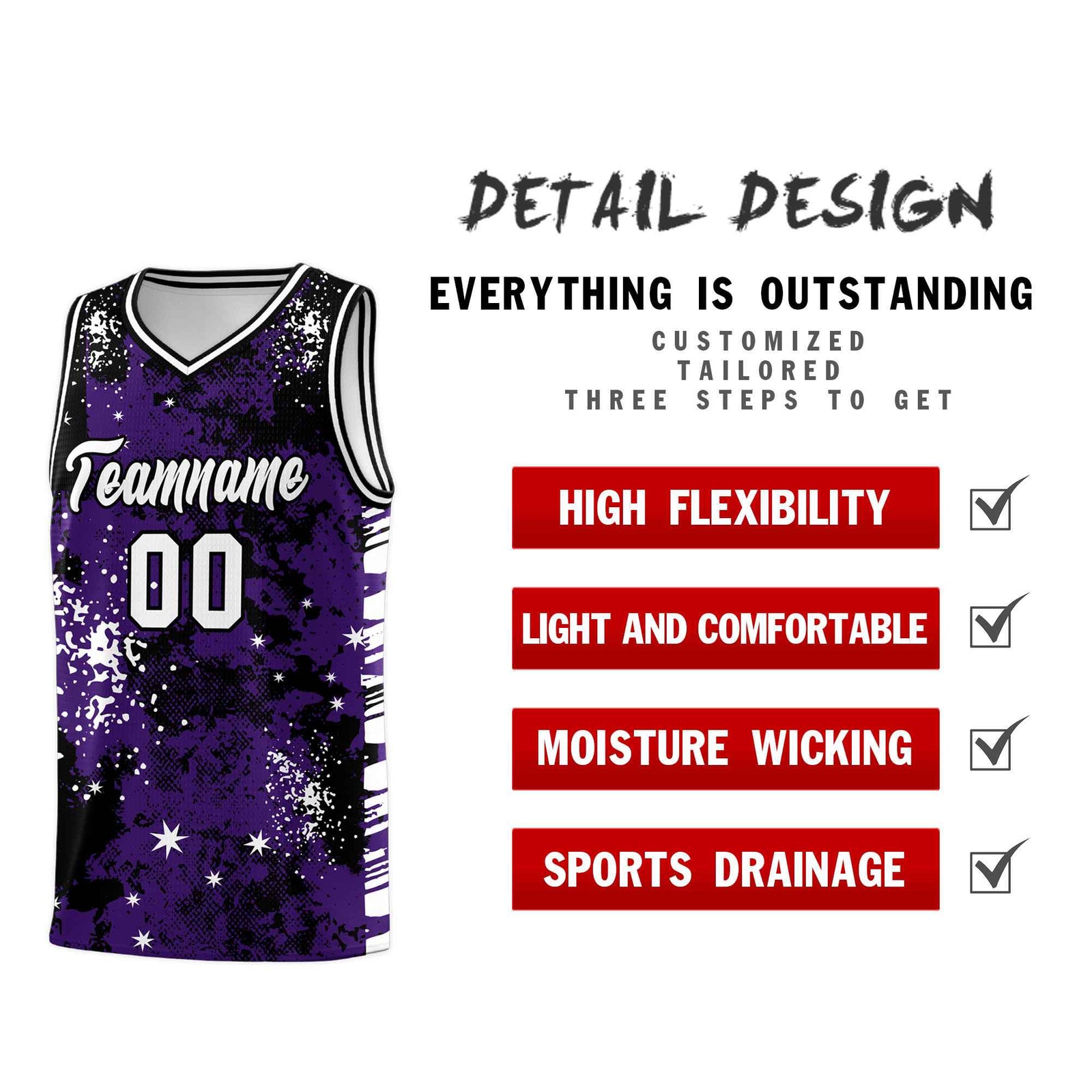 Custom Purple Black Vice Burst Galactic Graffiti Stretch Fabric Basketball Jersey