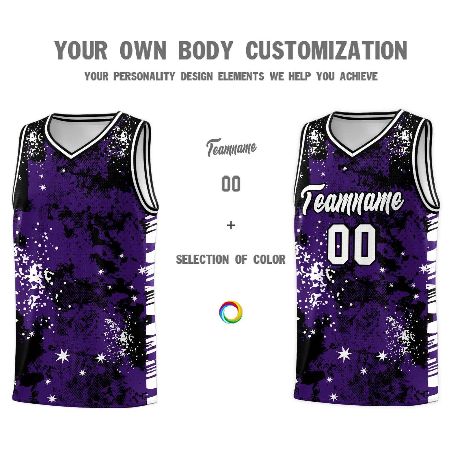 Custom Purple Black Vice Burst Galactic Graffiti Stretch Fabric Basketball Jersey