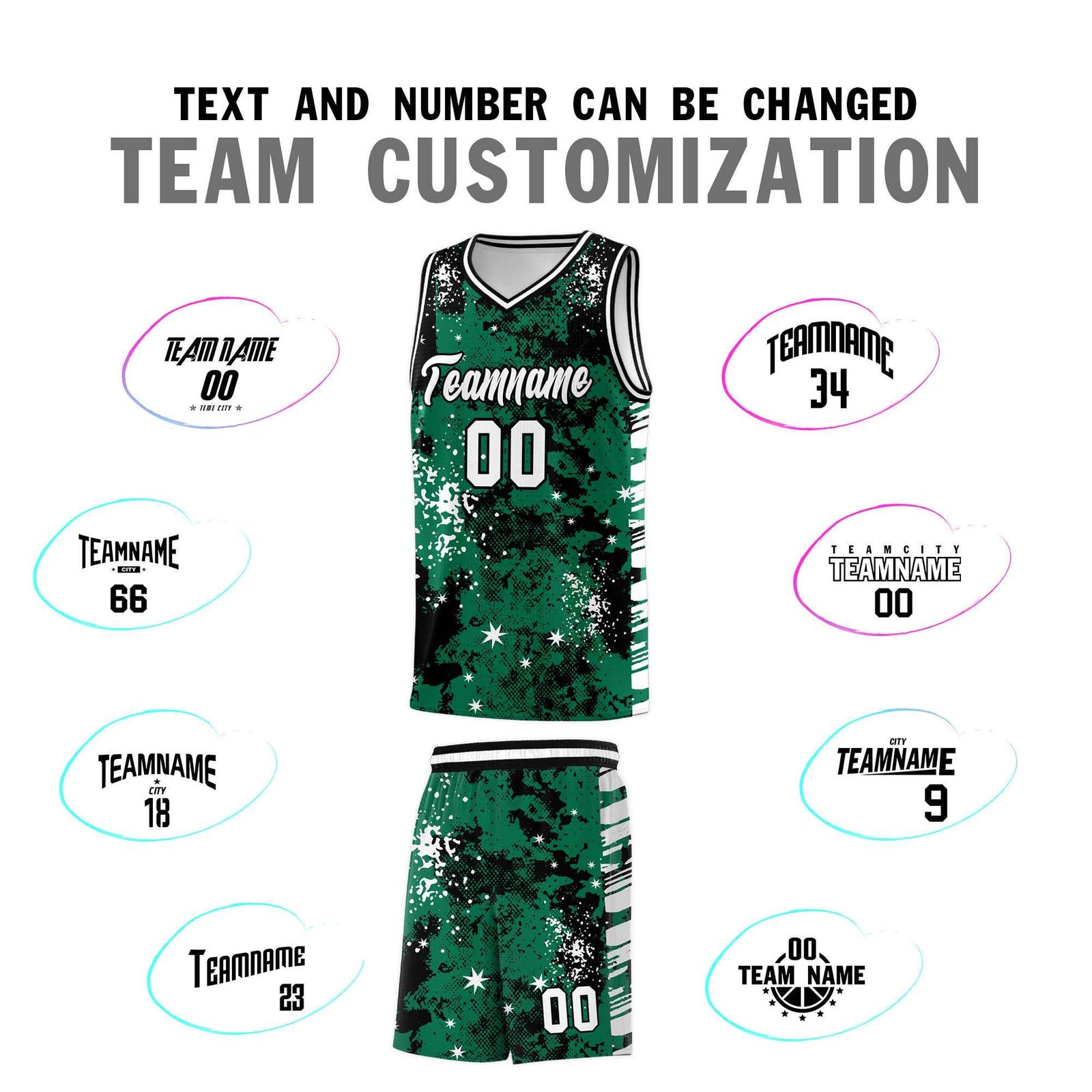 Custom Kelly Green Black Vice Burst Galactic Graffiti Wrinkle-Resistant Basketball Jersey