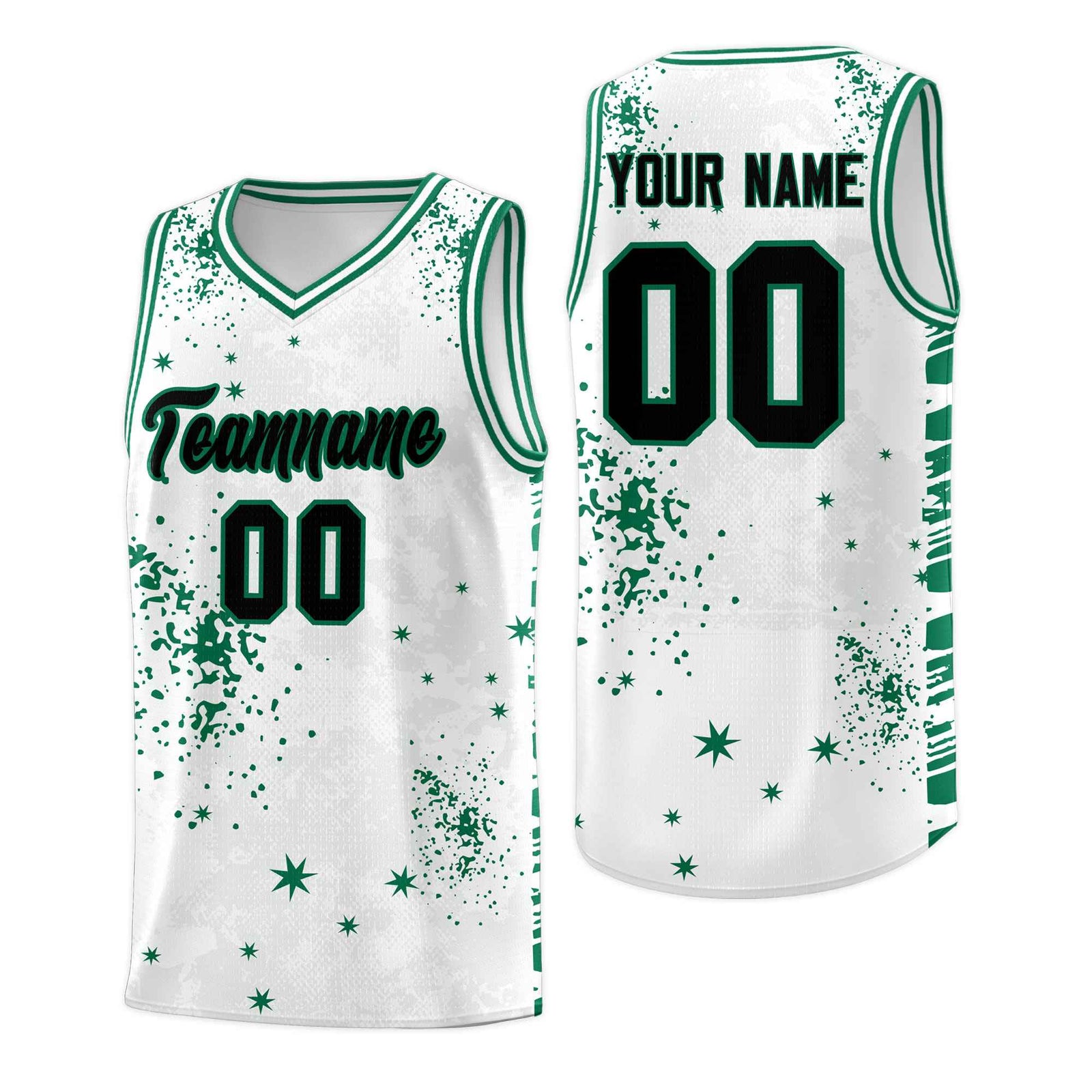 Custom White Kelly Green Vice Burst Galactic Graffiti Breathable Basketball Jersey