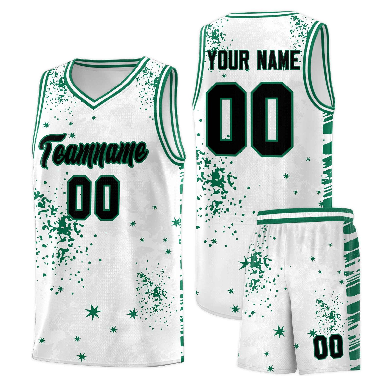 Custom White Kelly Green Vice Burst Galactic Graffiti Breathable Basketball Jersey