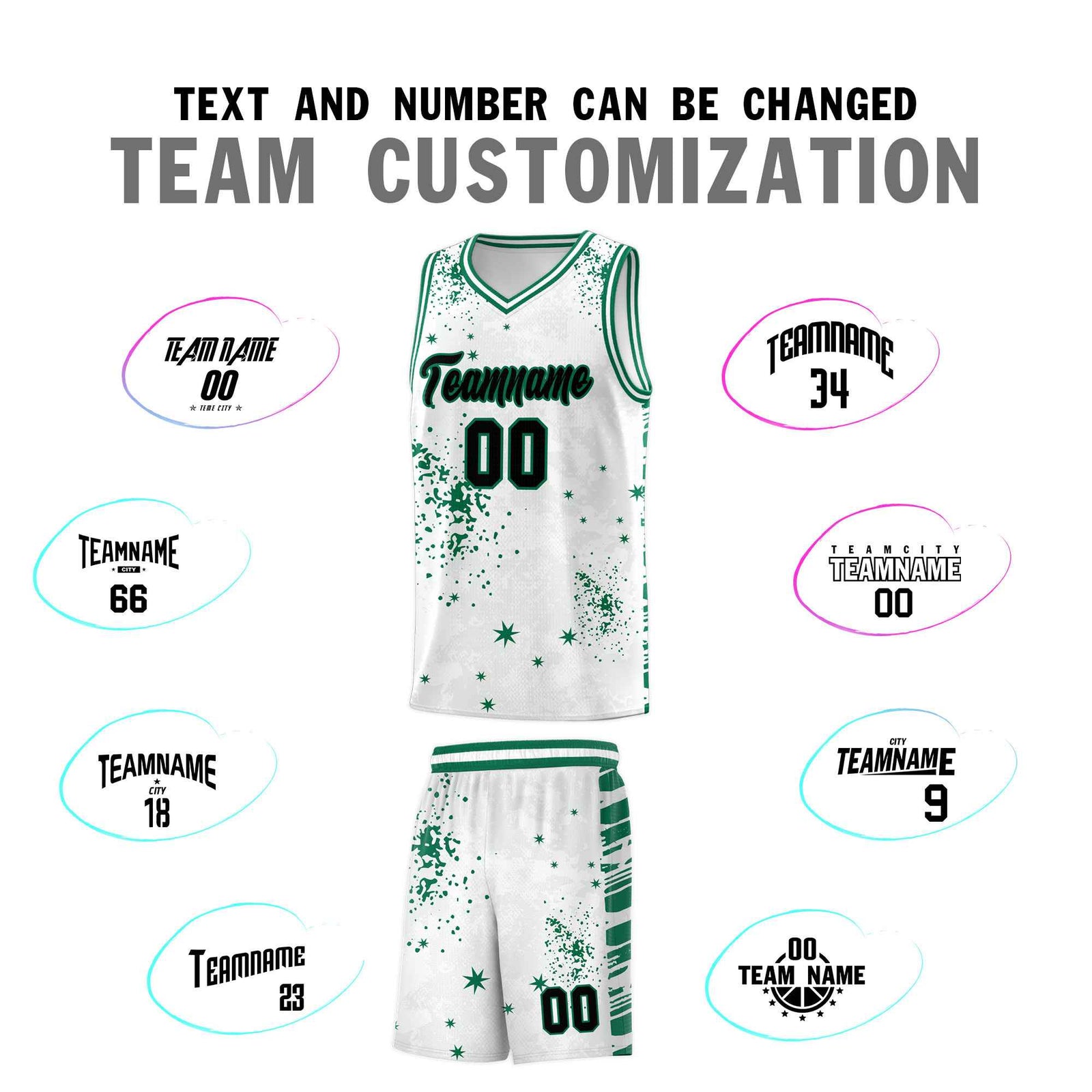Custom White Kelly Green Vice Burst Galactic Graffiti Breathable Basketball Jersey
