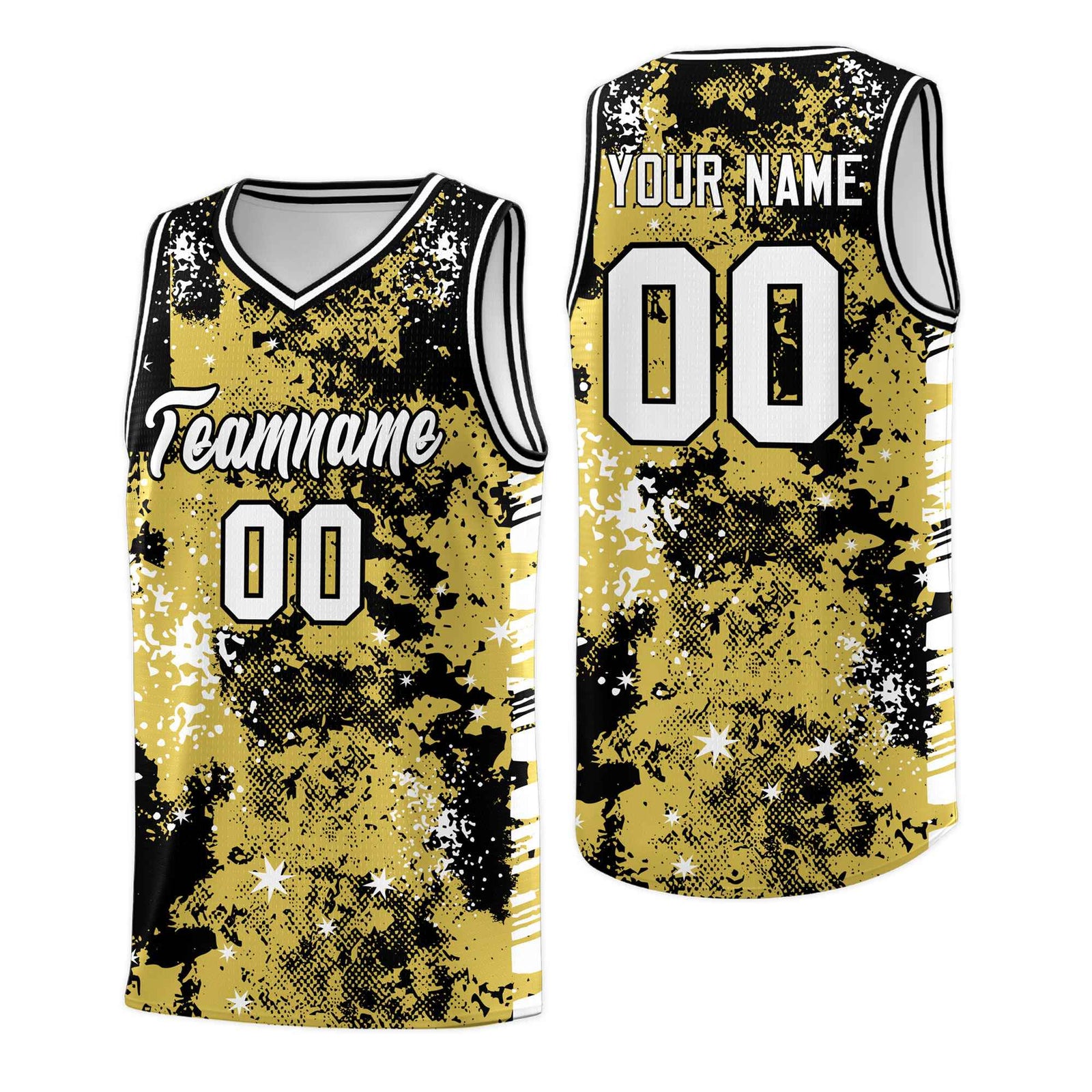 Custom Old Gold Black Vice Burst Galactic Graffiti Lightweight Basketball Jersey