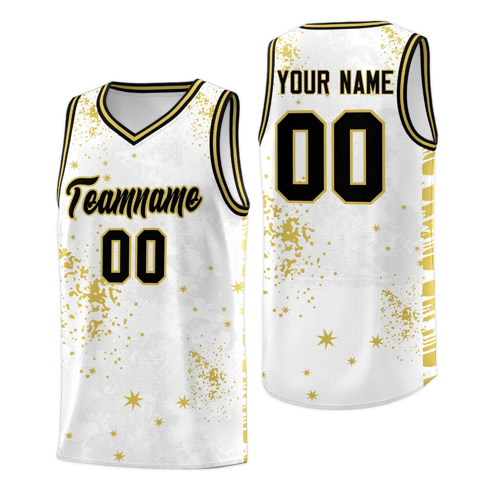 Custom White Old Gold Vice Burst Galactic Graffiti Quick-Drying Basketball Jersey